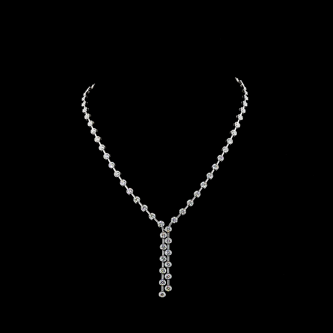 8.68 Cts 14K WHITE GOLD Round Shape Lariat Necklace