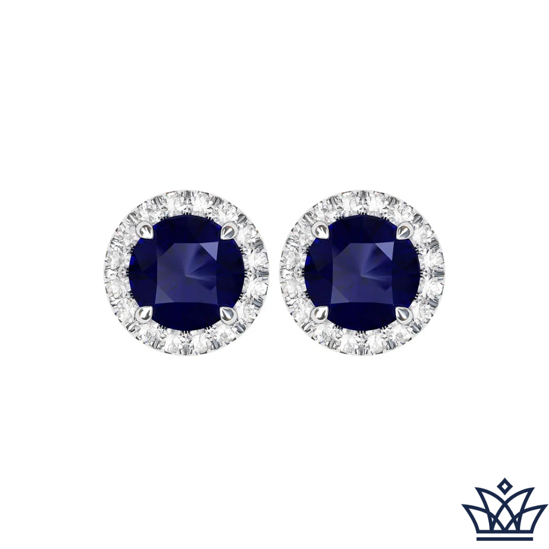 Sapphire and Diamond Halo Stud Earrings
