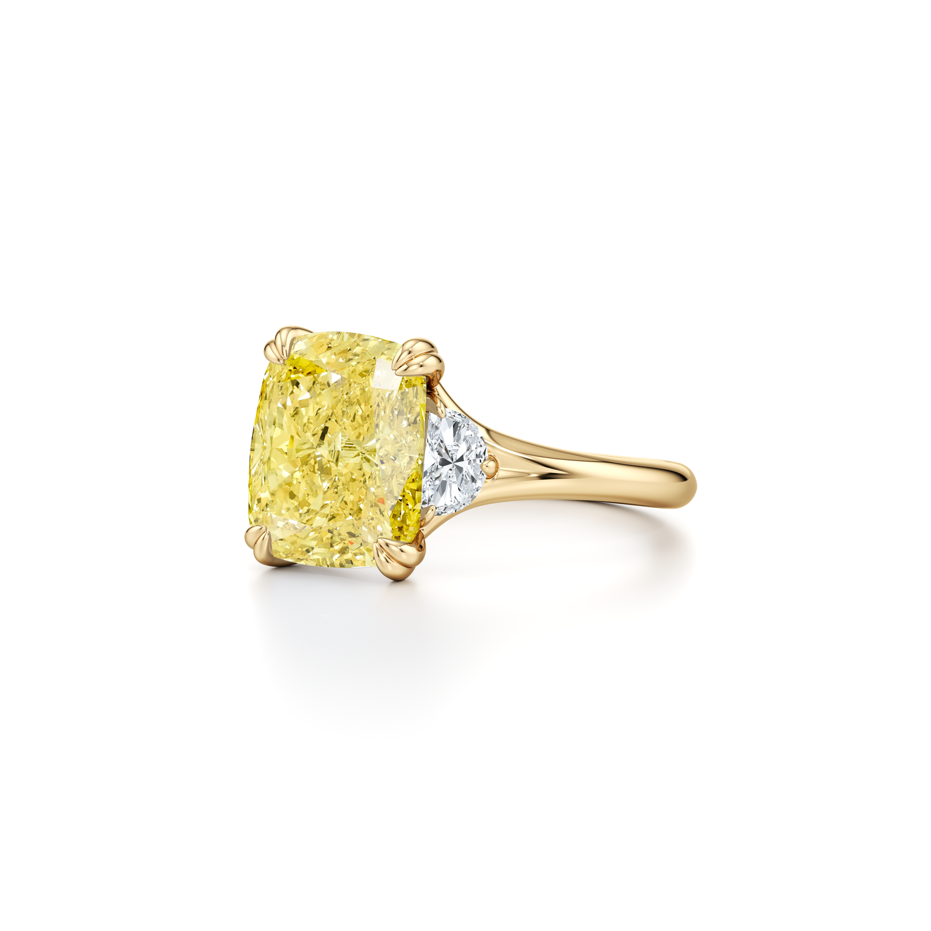Jane Elongated Cushion Cut Yellow Diamond Three Stone Engagement Ring