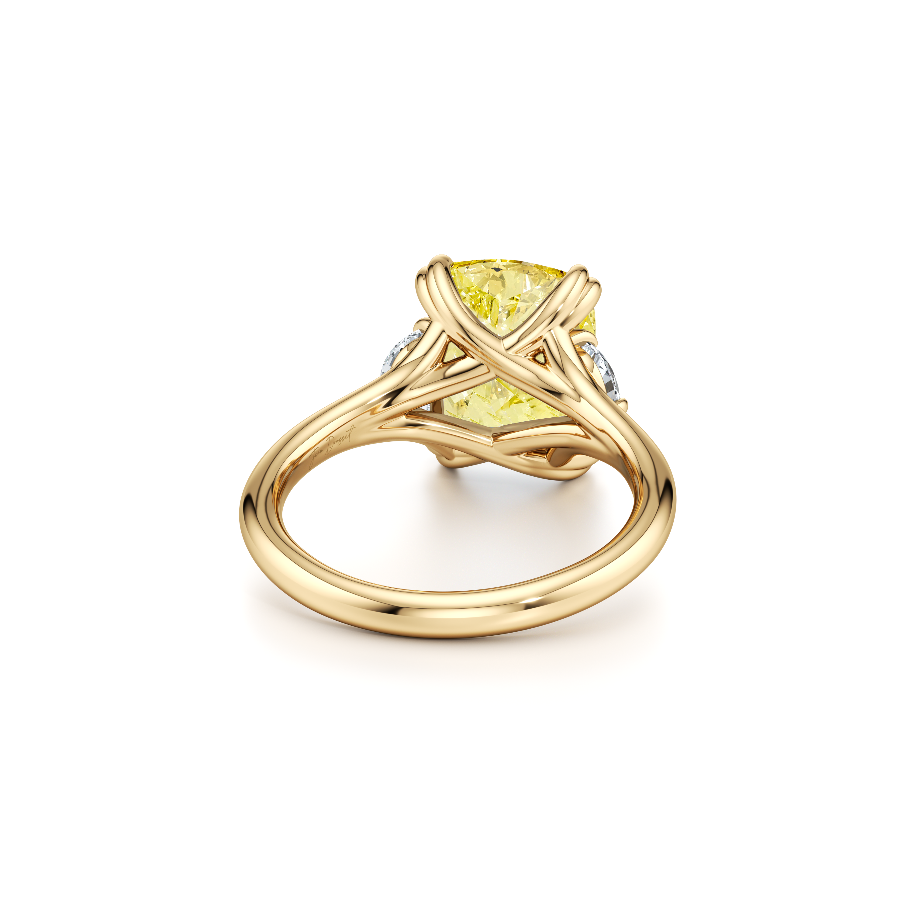 Jane Elongated Cushion Cut Yellow Diamond Three Stone Engagement Ring