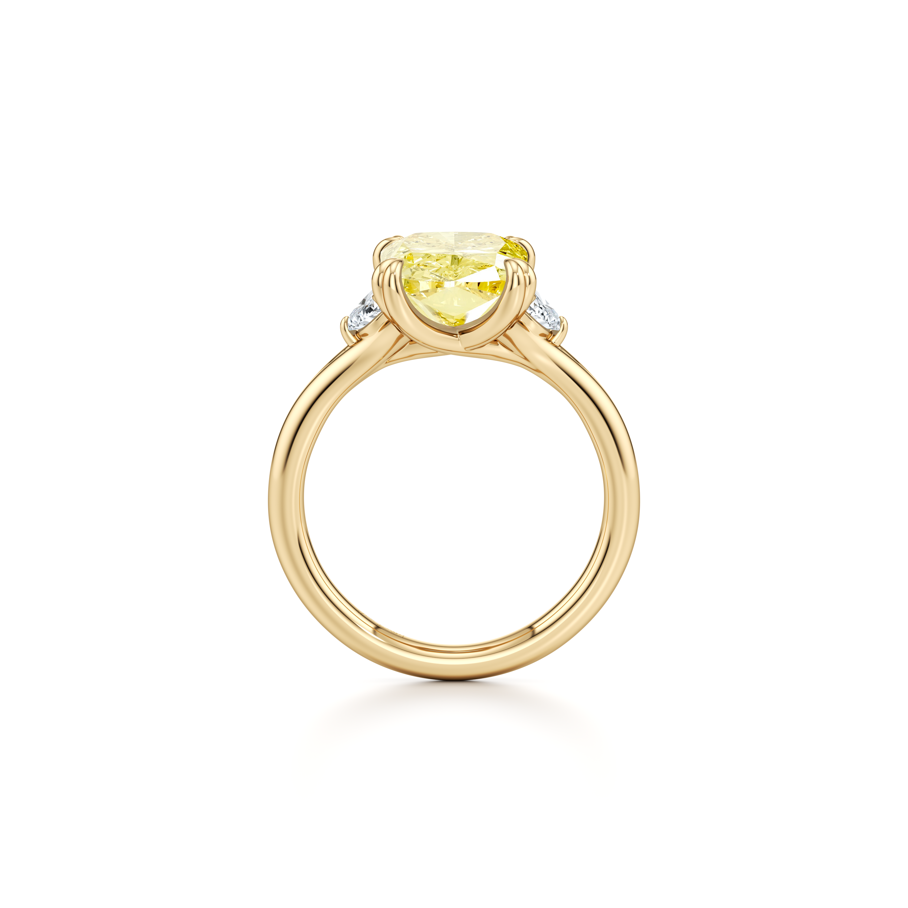 Jane Elongated Cushion Cut Yellow Diamond Three Stone Engagement Ring