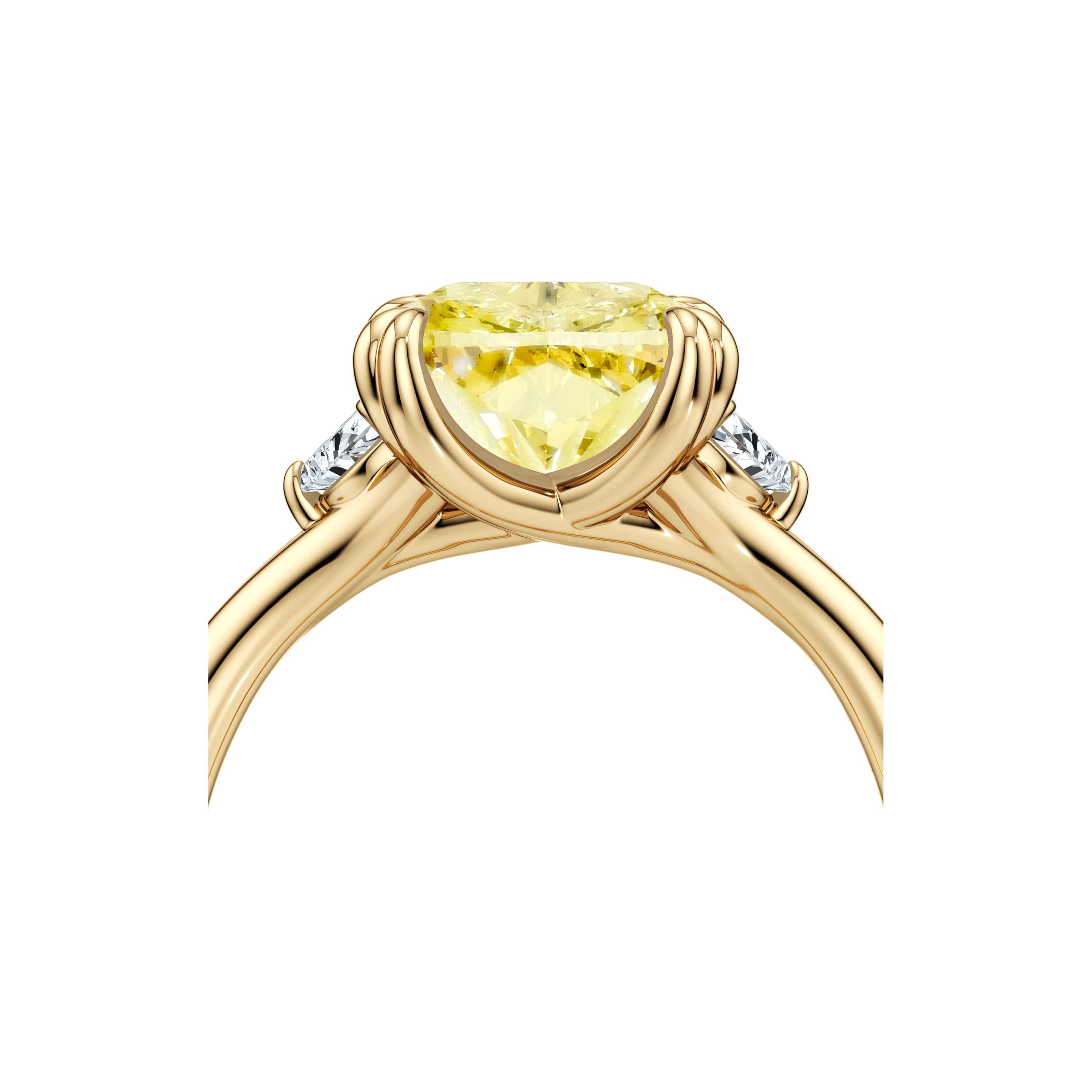 Jane Elongated Cushion Cut Yellow Diamond Three Stone Engagement Ring