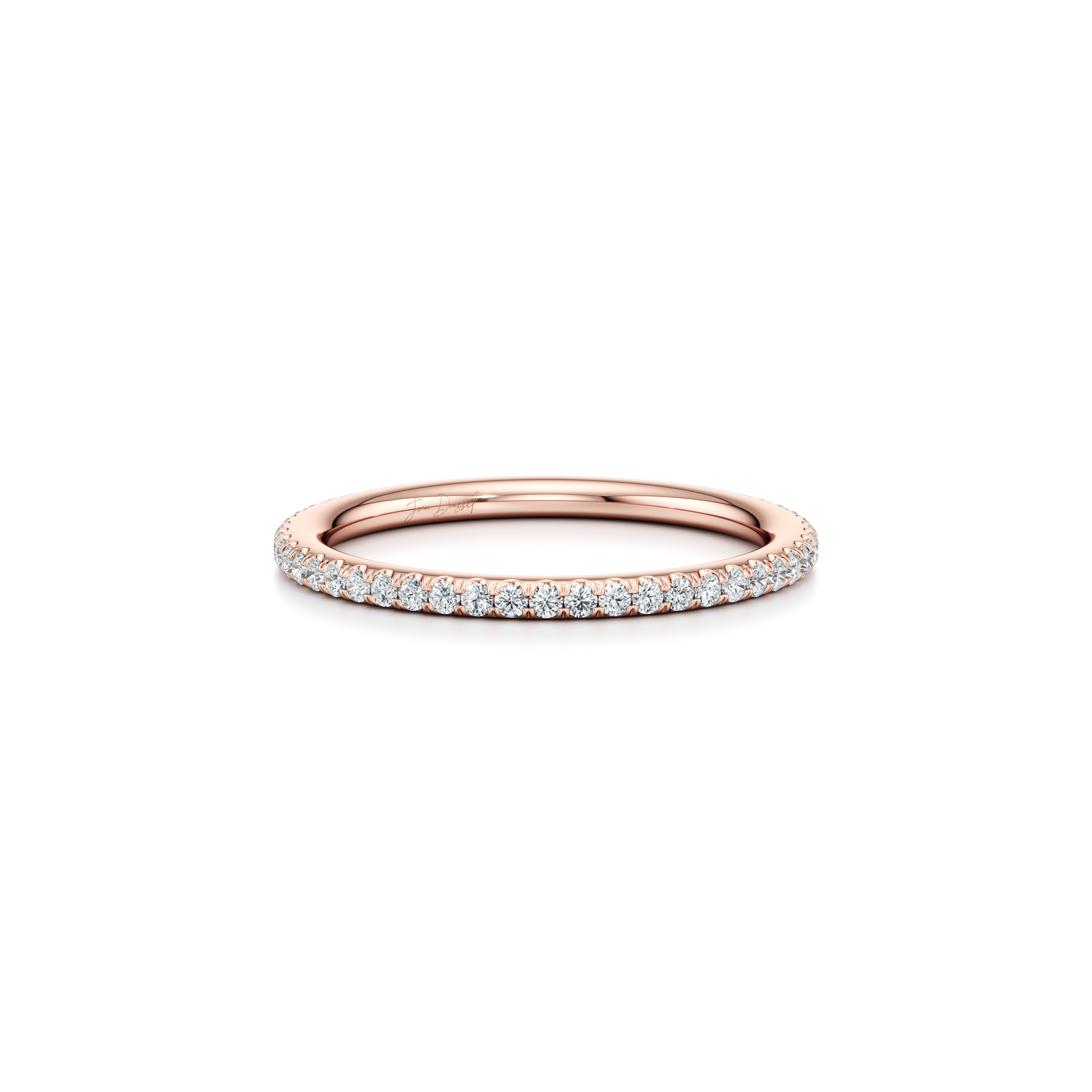 Kate Lab Diamond Wedding Band 18k Rose Gold One Row Aerial 3/4 View|Precious Metal:18k Rose Gold;Band Style:One Row Aerial