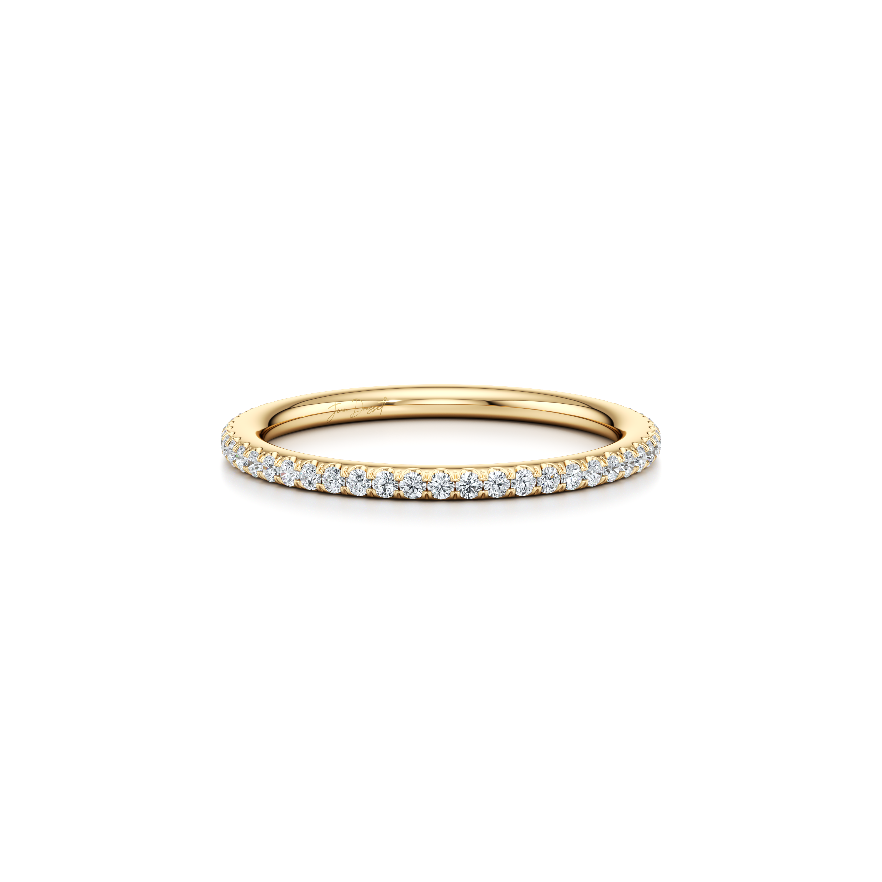 Kate Lab Diamond Wedding Band 18k Yellow Gold One Row Aerial 3/4 View|Precious Metal:18k Yellow Gold;Band Style:One Row Aerial