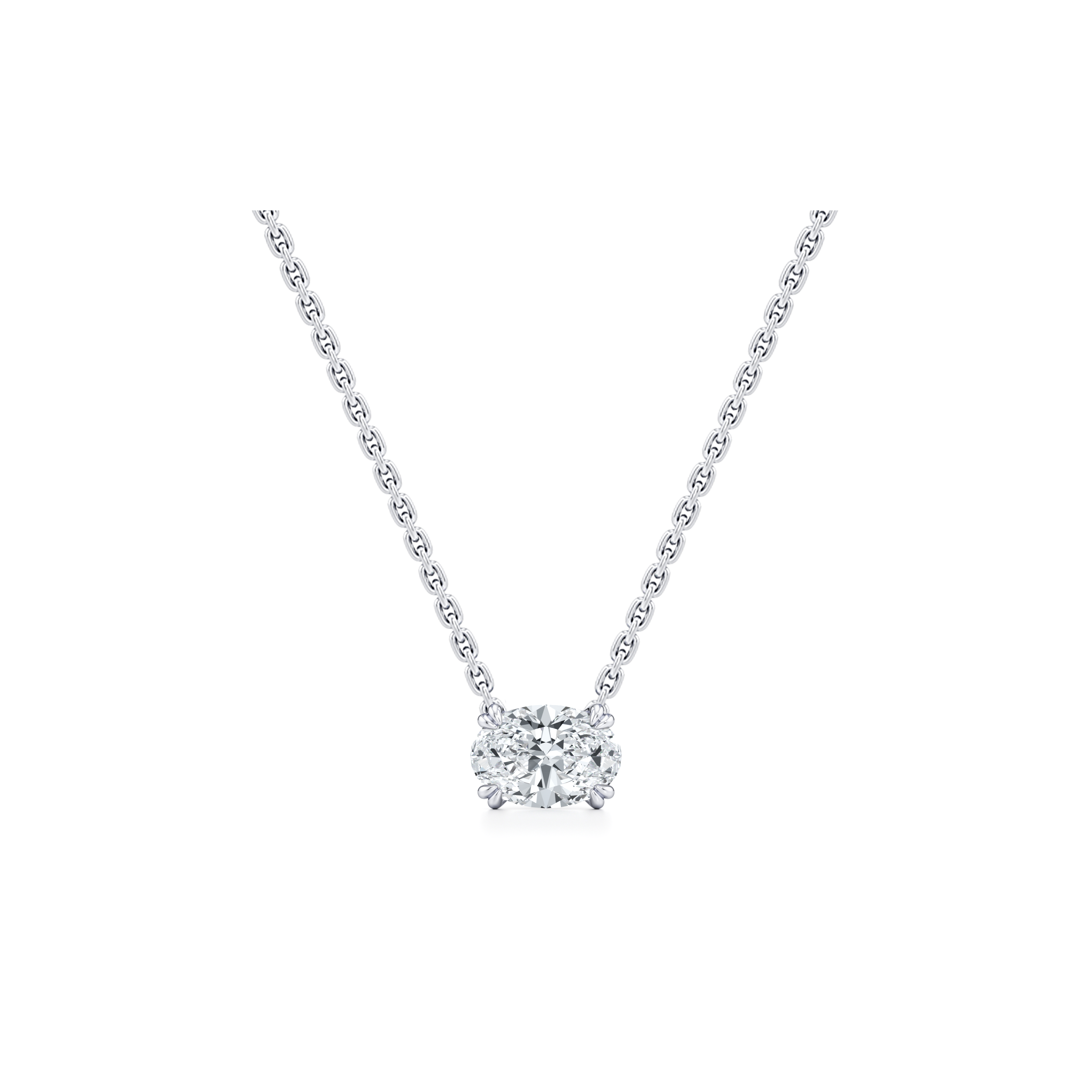 Elle Oval Pendant 18k White Gold 1 CTW Front View|Precious Metal:18k White Gold;Total Carat Weight:1 CTW;