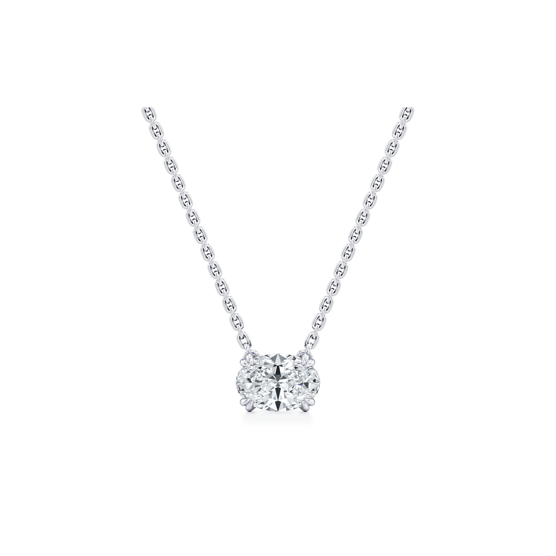 Elle Oval Pendant 18k White Gold 1.5 CTW Front View|Precious Metal:18k White Gold;Total Carat Weight:1.5 CTW;