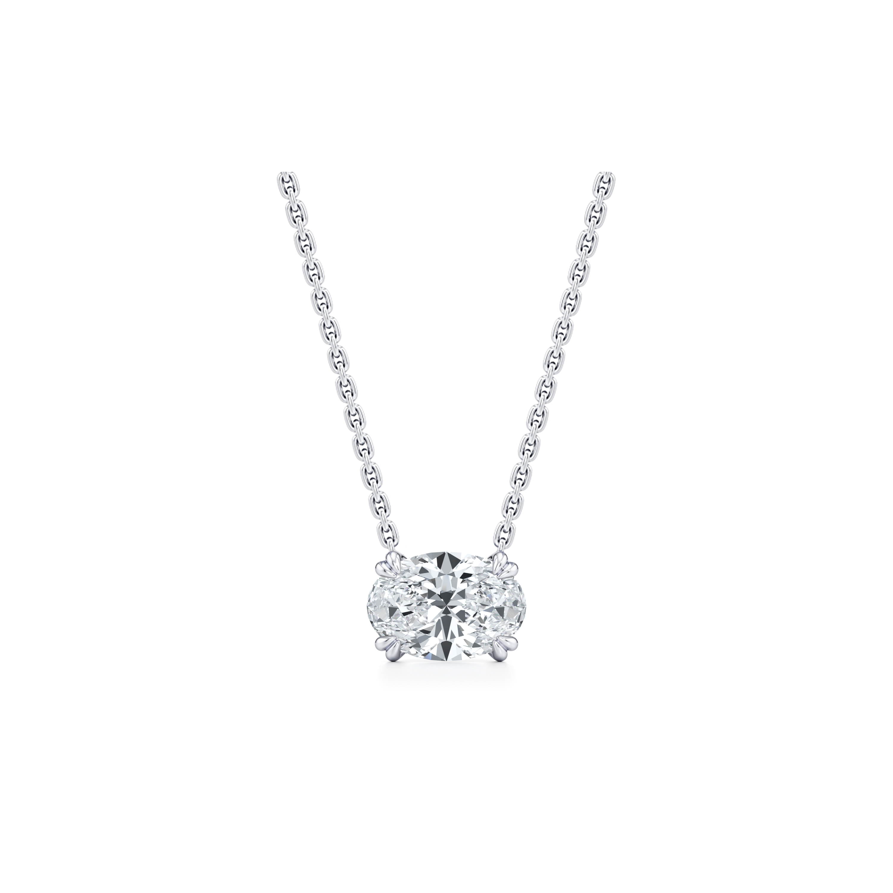 Elle Oval Pendant Platinum 2 CTW Front View|Precious Metal:Platinum;Total Carat Weight:2 CTW;