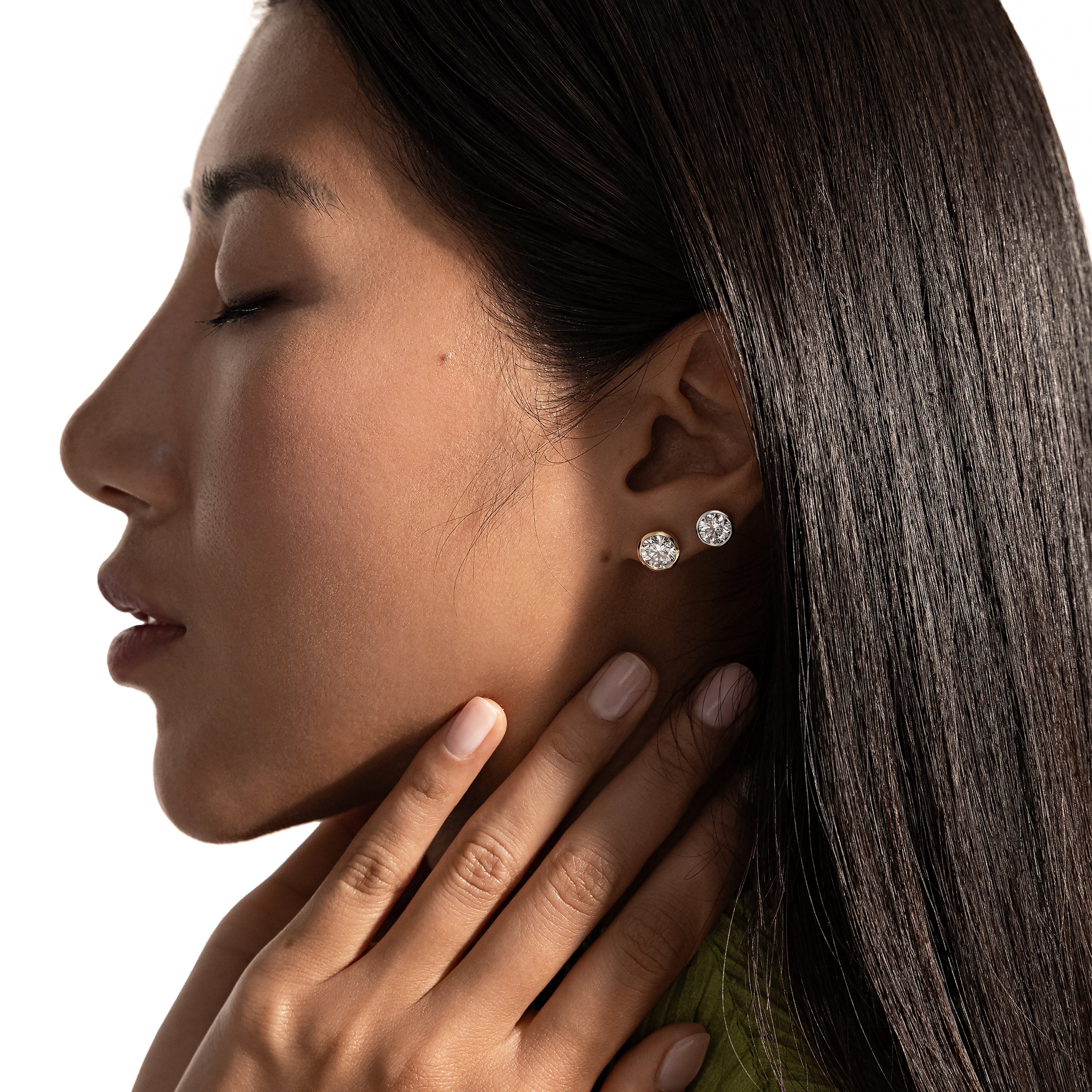 Bezel Set Lab Diamond Round Brilliant Studs