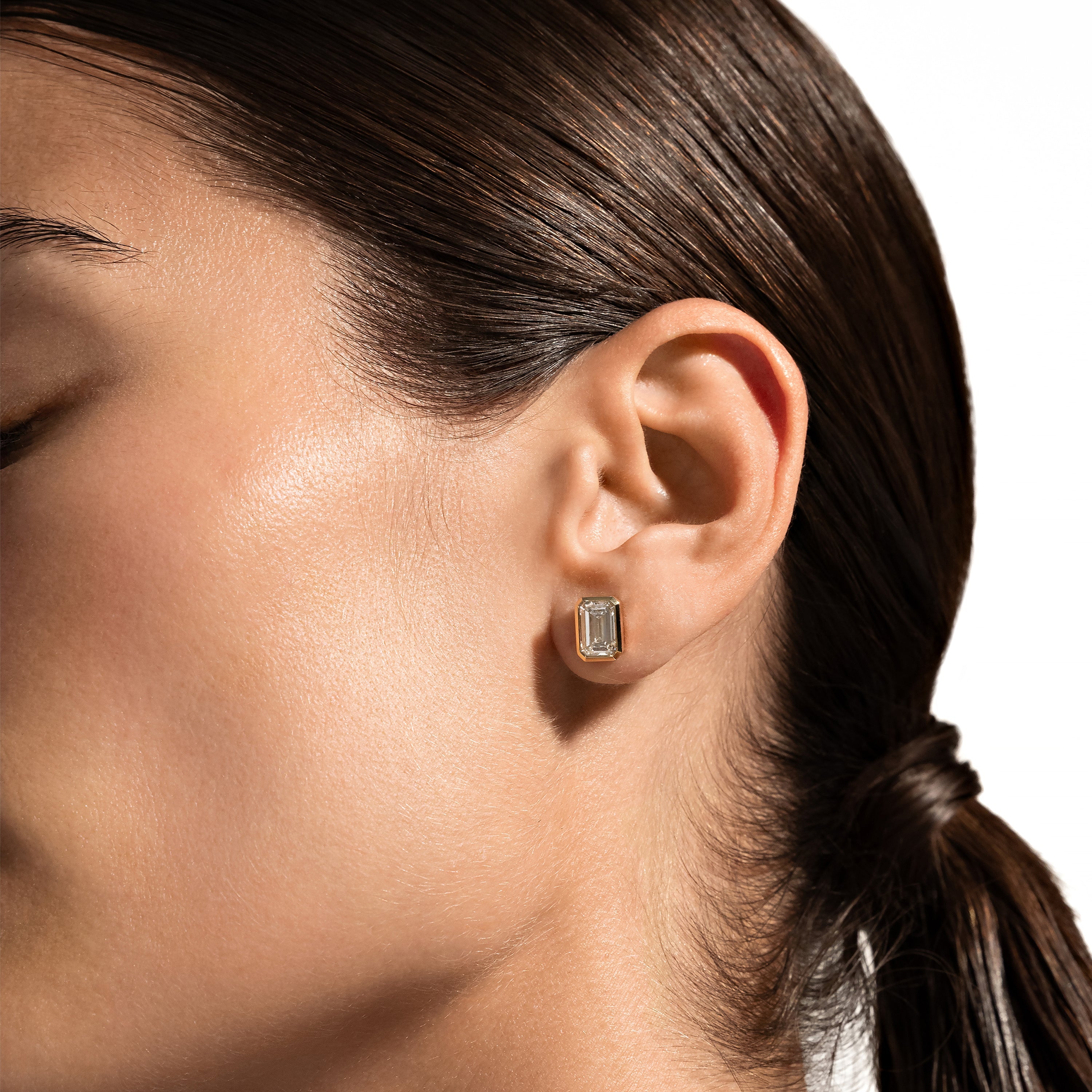 Bezel Set Lab Diamond Emerald Studs