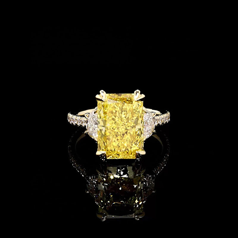 Elle Radiant Lab Yellow Diamond Three Stone Engagement Ring