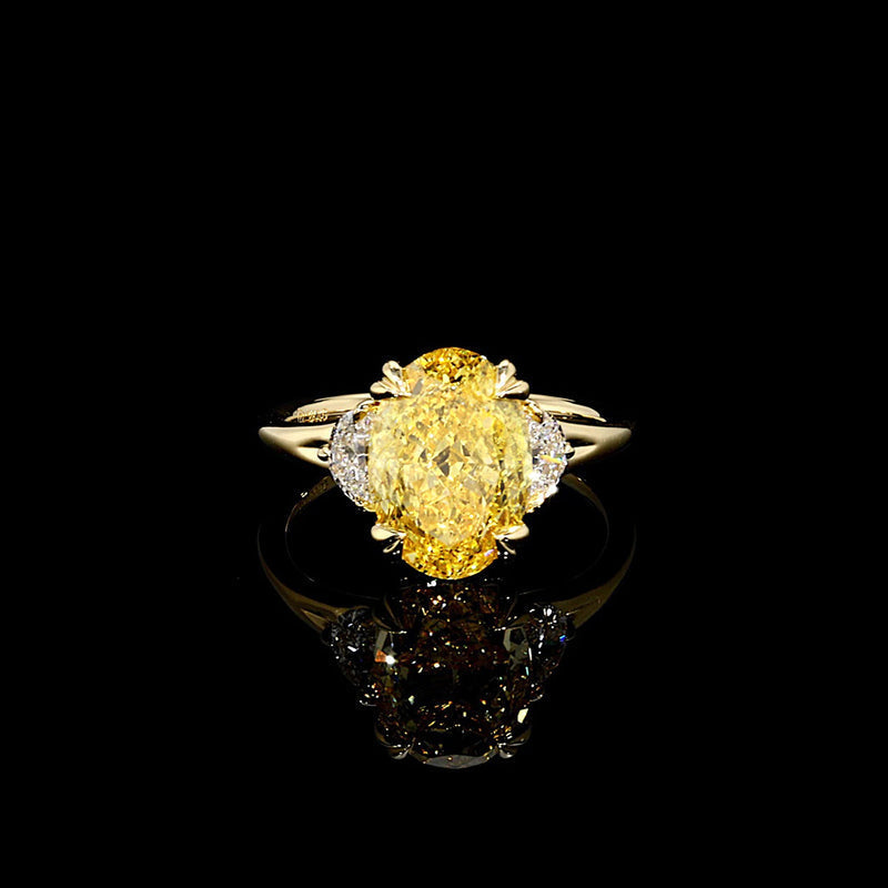 Jane Oval Cut Lab Yellow Diamond Three Stone Engagement Ring