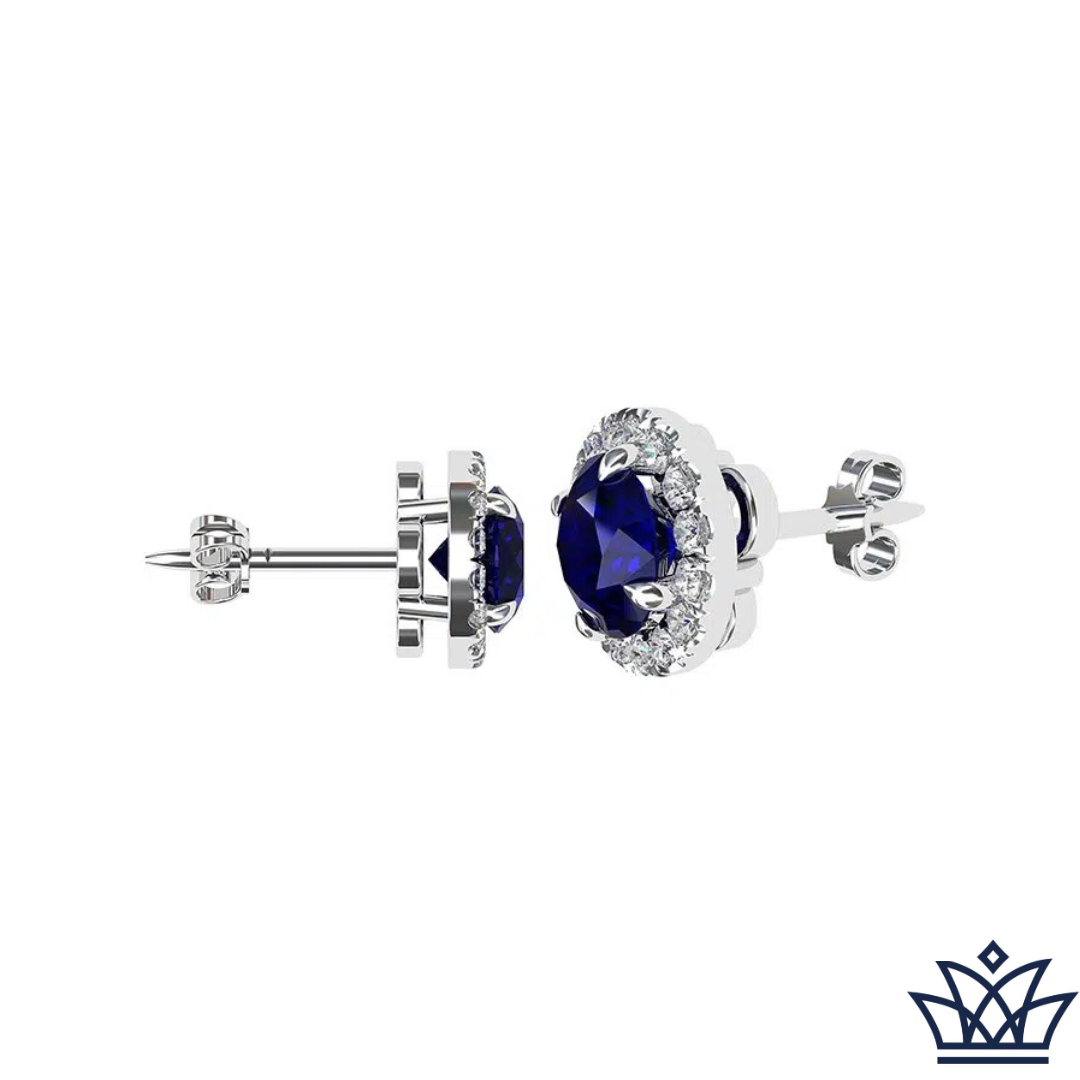 Sapphire and Diamond Halo Stud Earrings