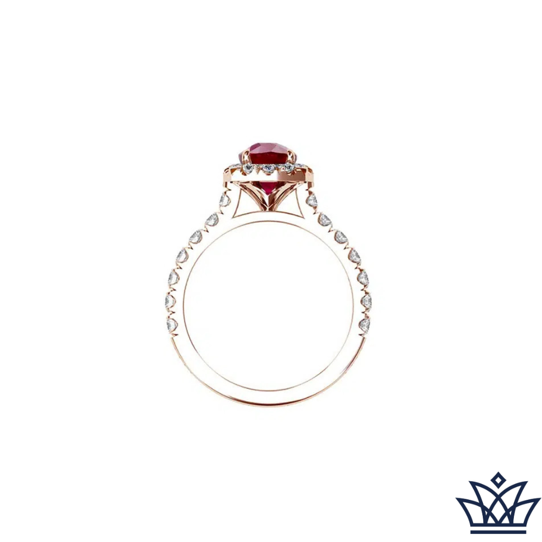 Rose Gold Cushion Cut Ruby Halo Ring