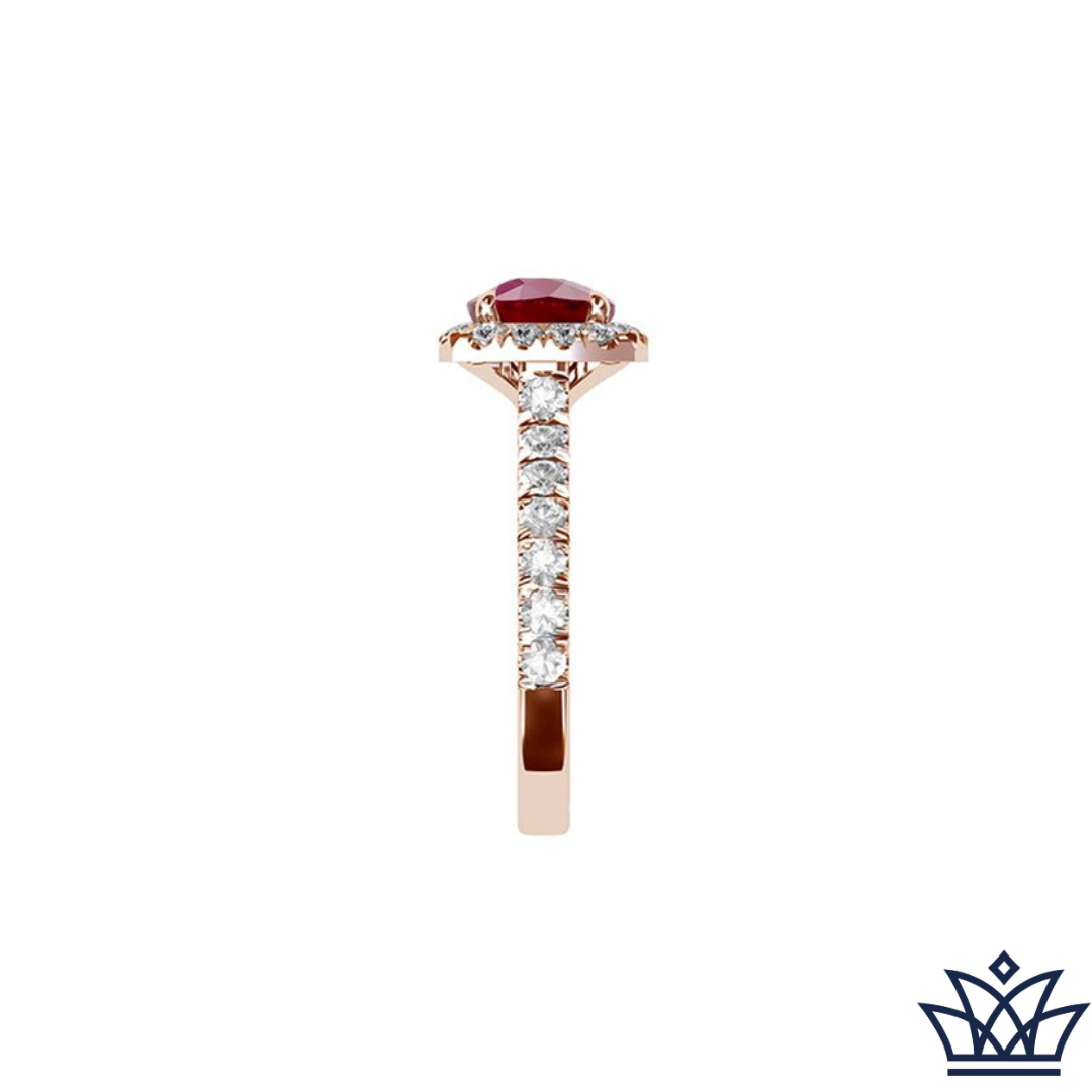Rose Gold Cushion Cut Ruby Halo Ring