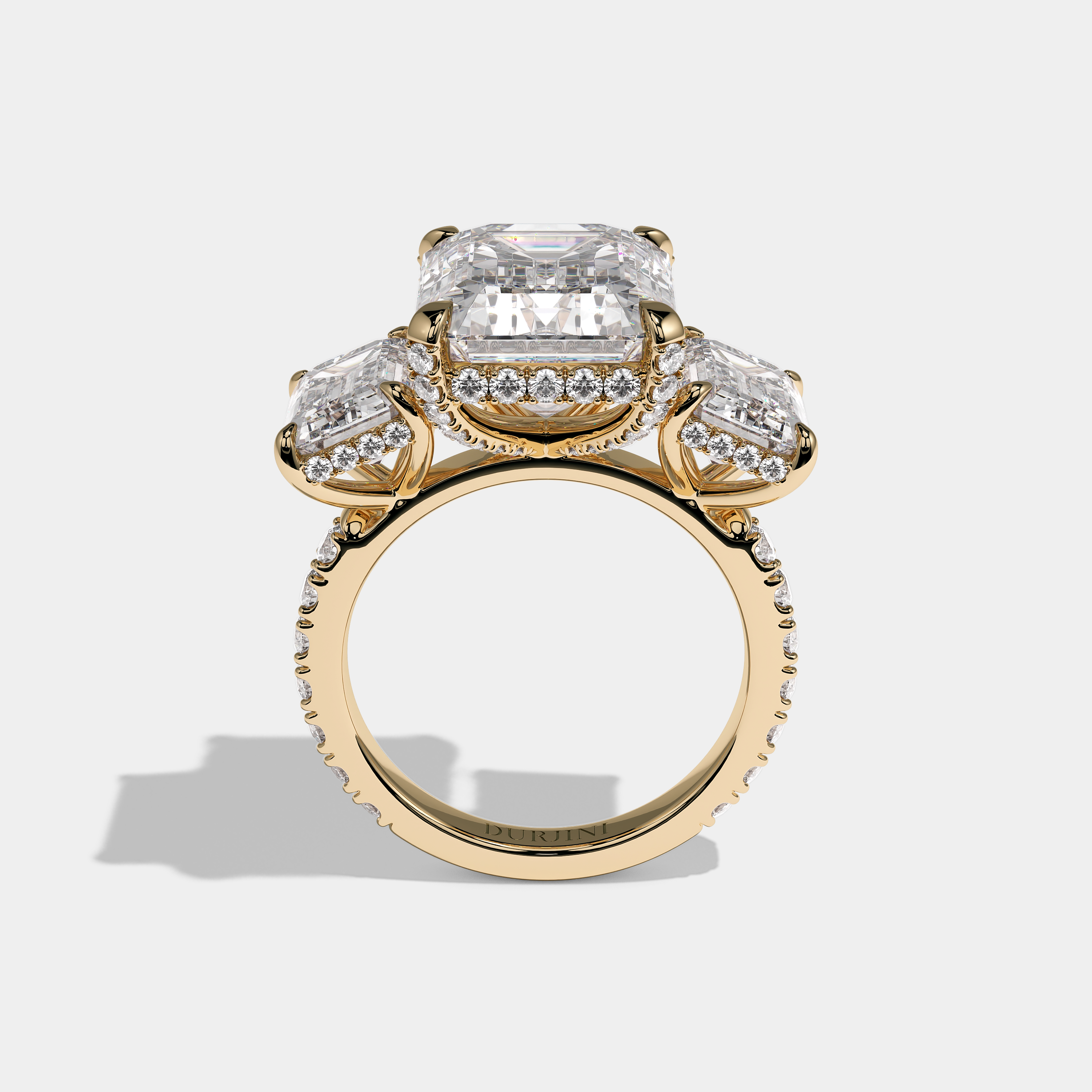 Marcellin Royale Diamond Emerald Halo Engagement Ring 18K Yellow Gold 25.00ct