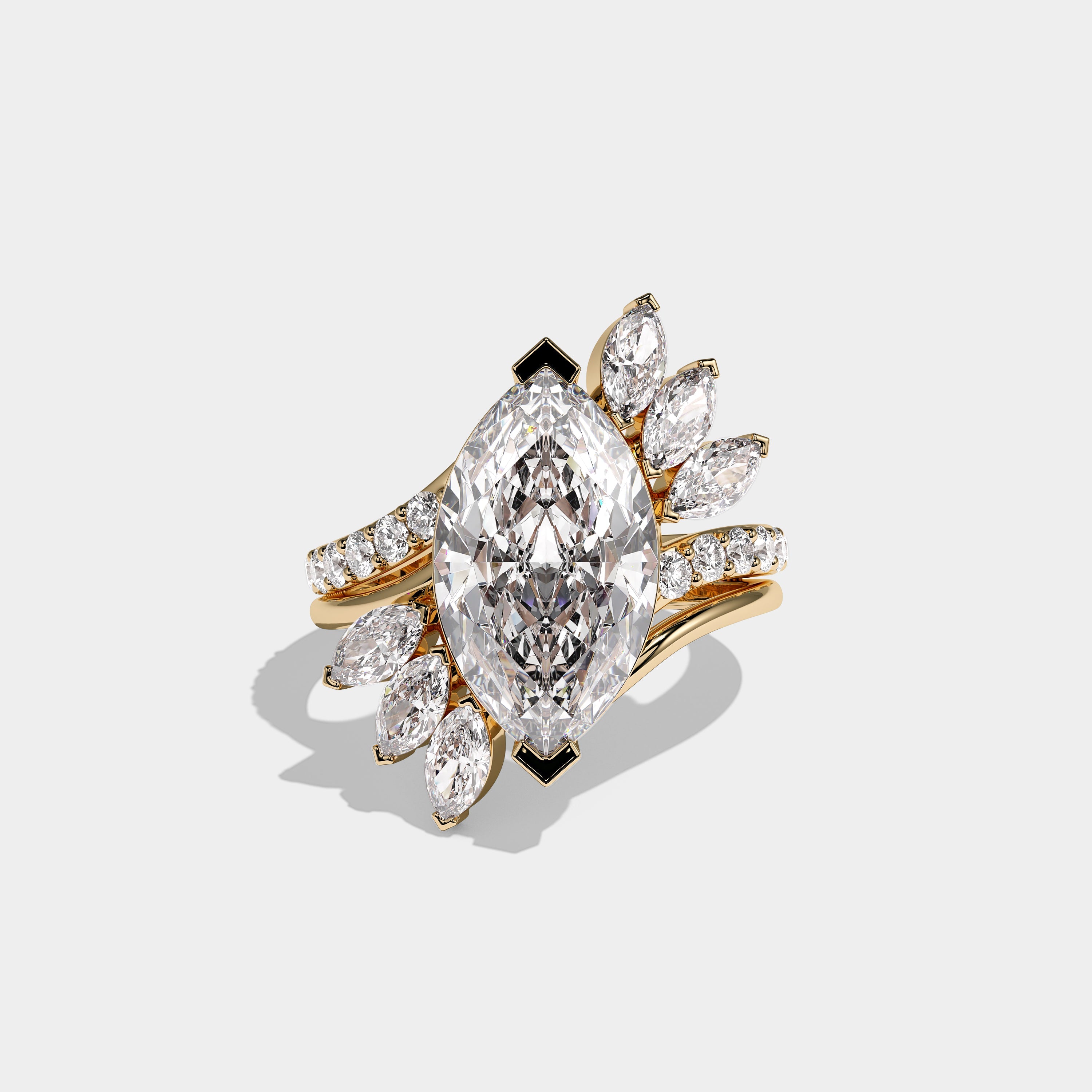 Bellorin Royale Diamond Marquise Engagement Ring 18K Yellow Gold 13.00ct