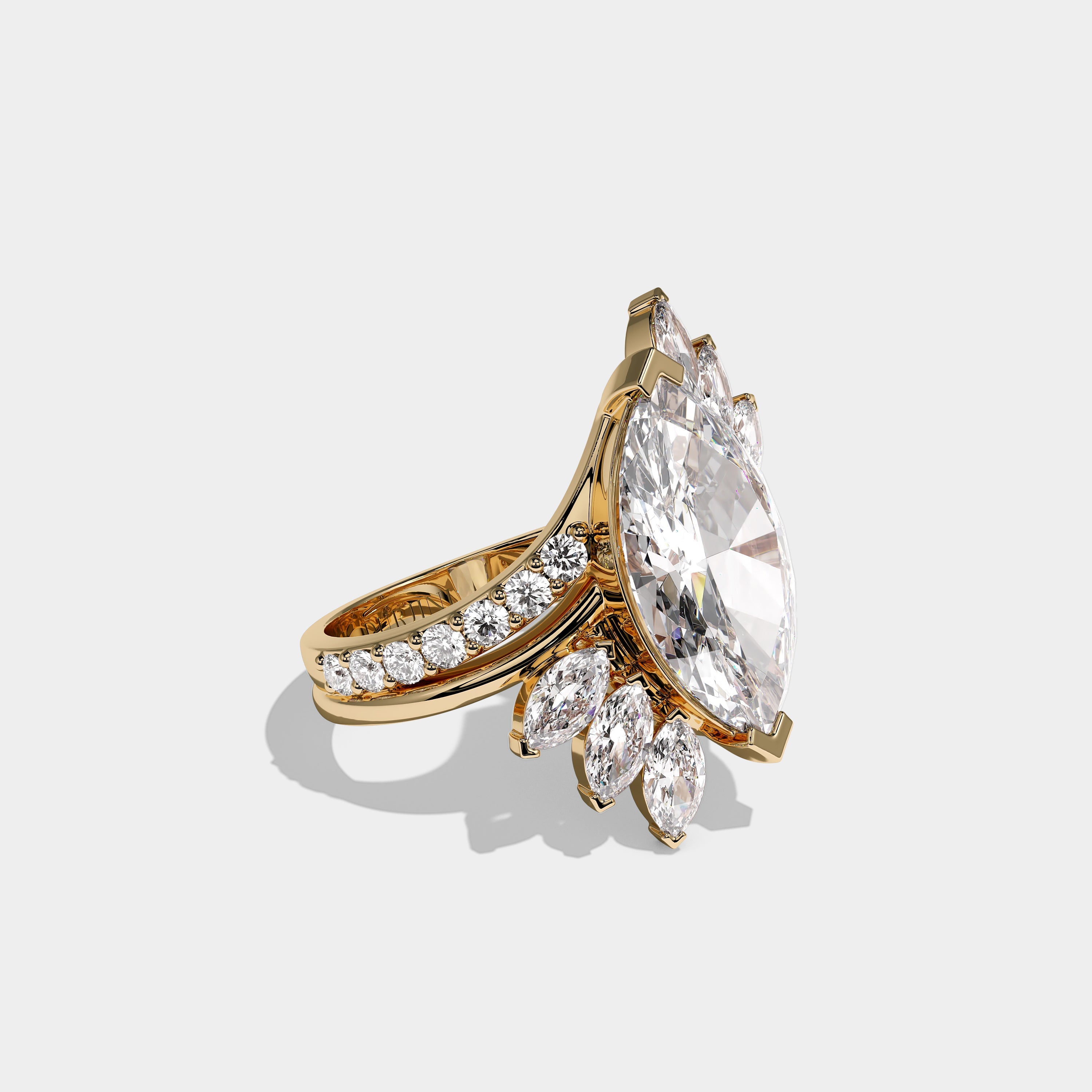 Bellorin Royale Diamond Marquise Engagement Ring 18K Yellow Gold 13.00ct