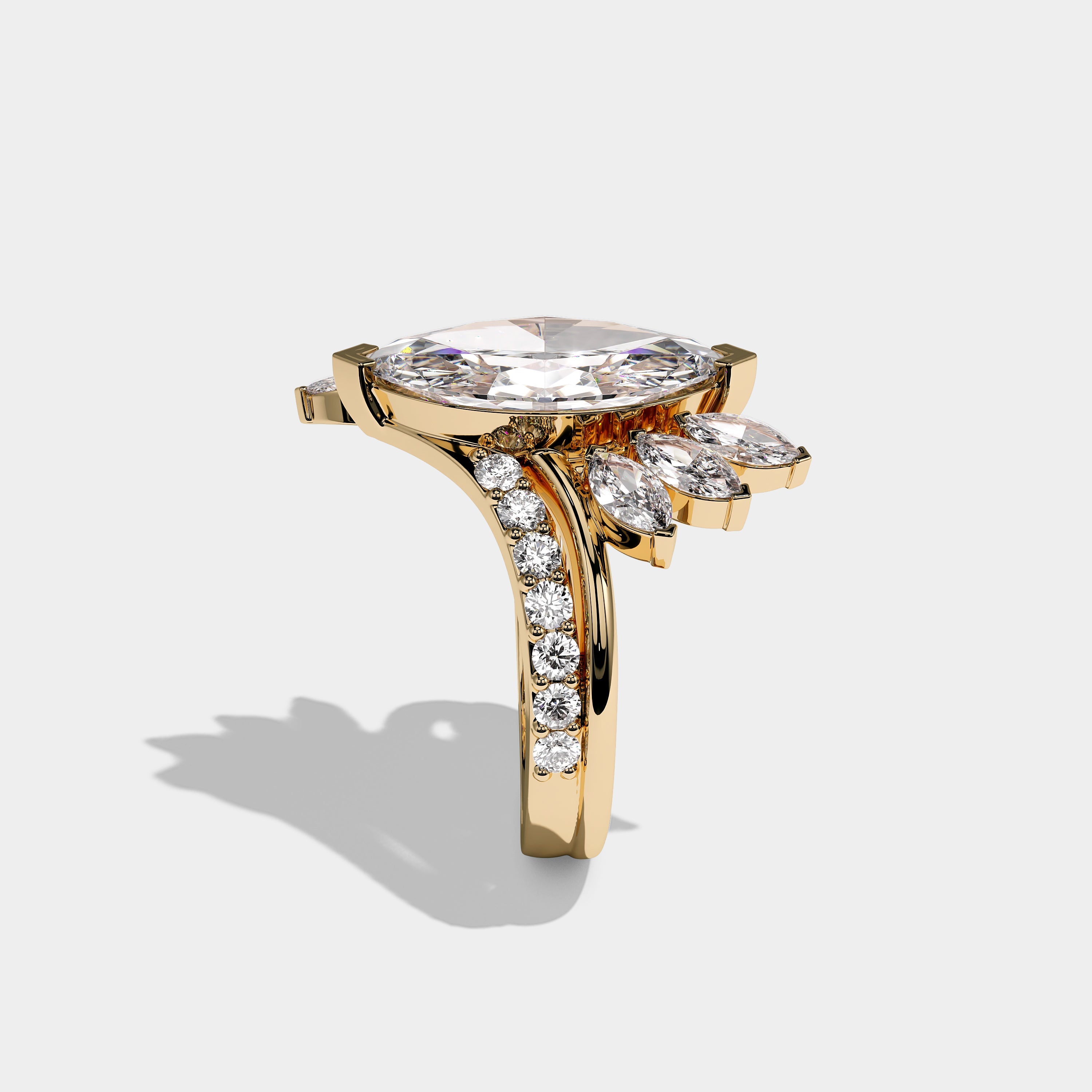 Bellorin Royale Diamond Marquise Engagement Ring 18K Yellow Gold 13.00ct