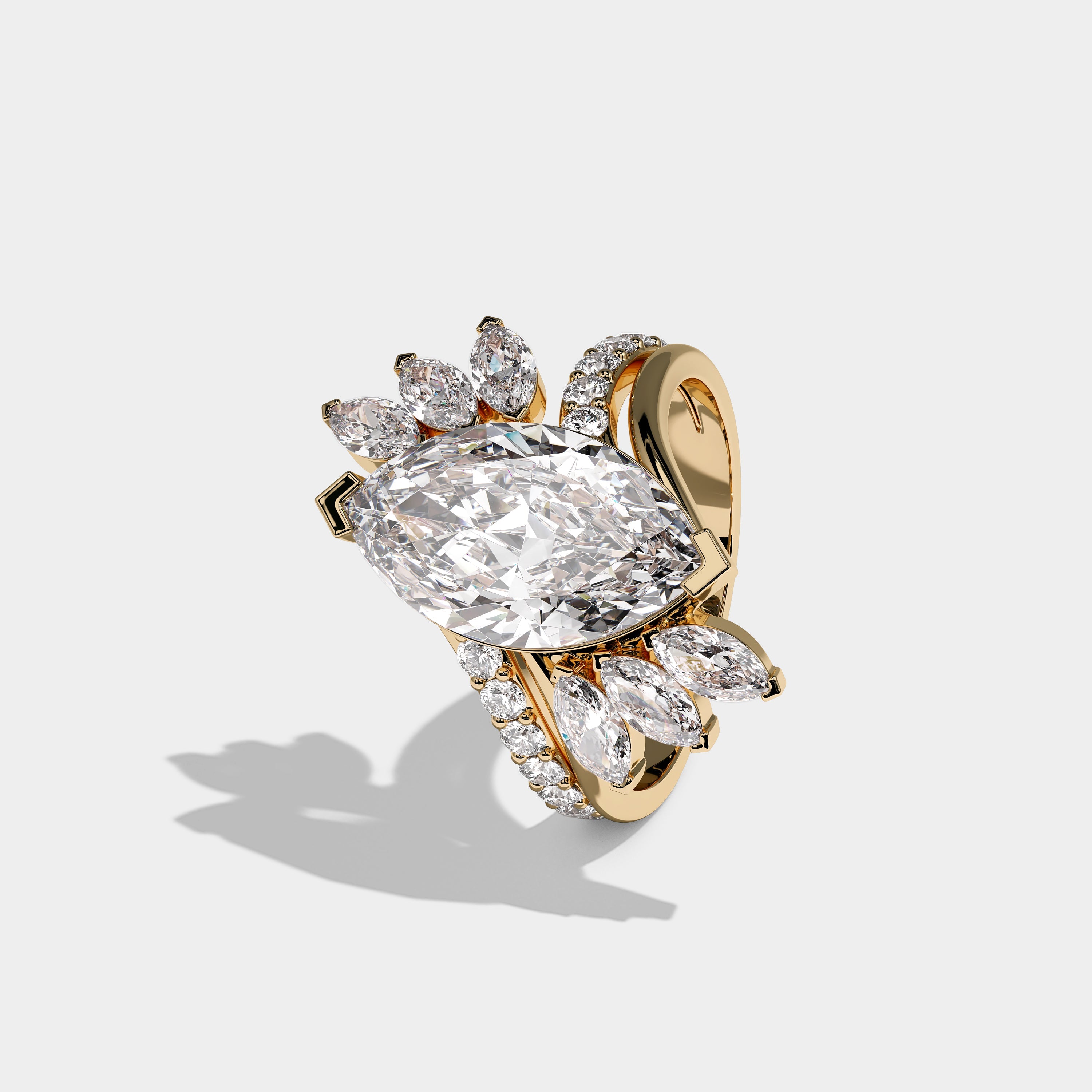 Bellorin Royale Diamond Marquise Engagement Ring 18K Yellow Gold 13.00ct