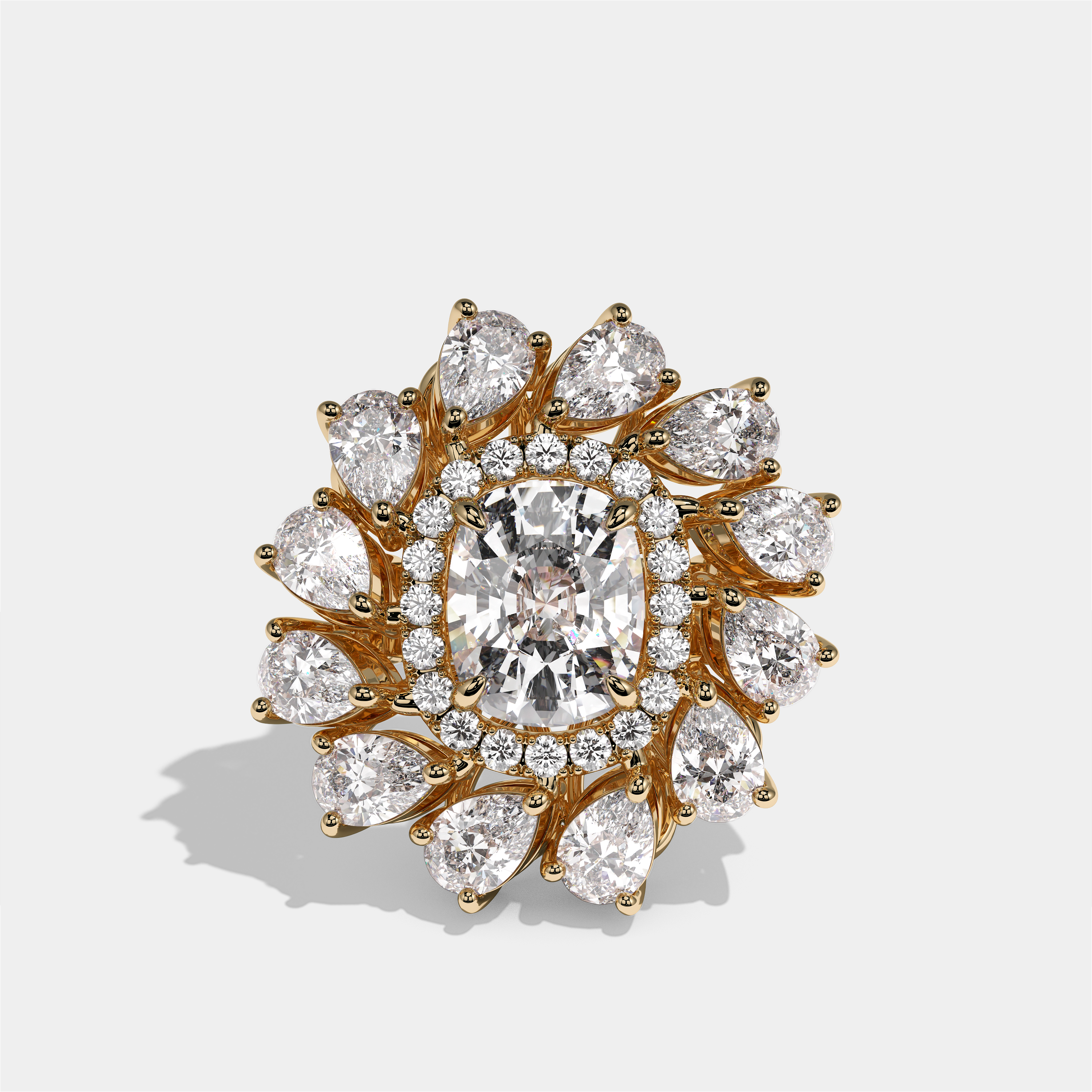 Beatrice Regent Diamond Cushion Halo Engagement Ring 18K Yellow Gold 40.50ct