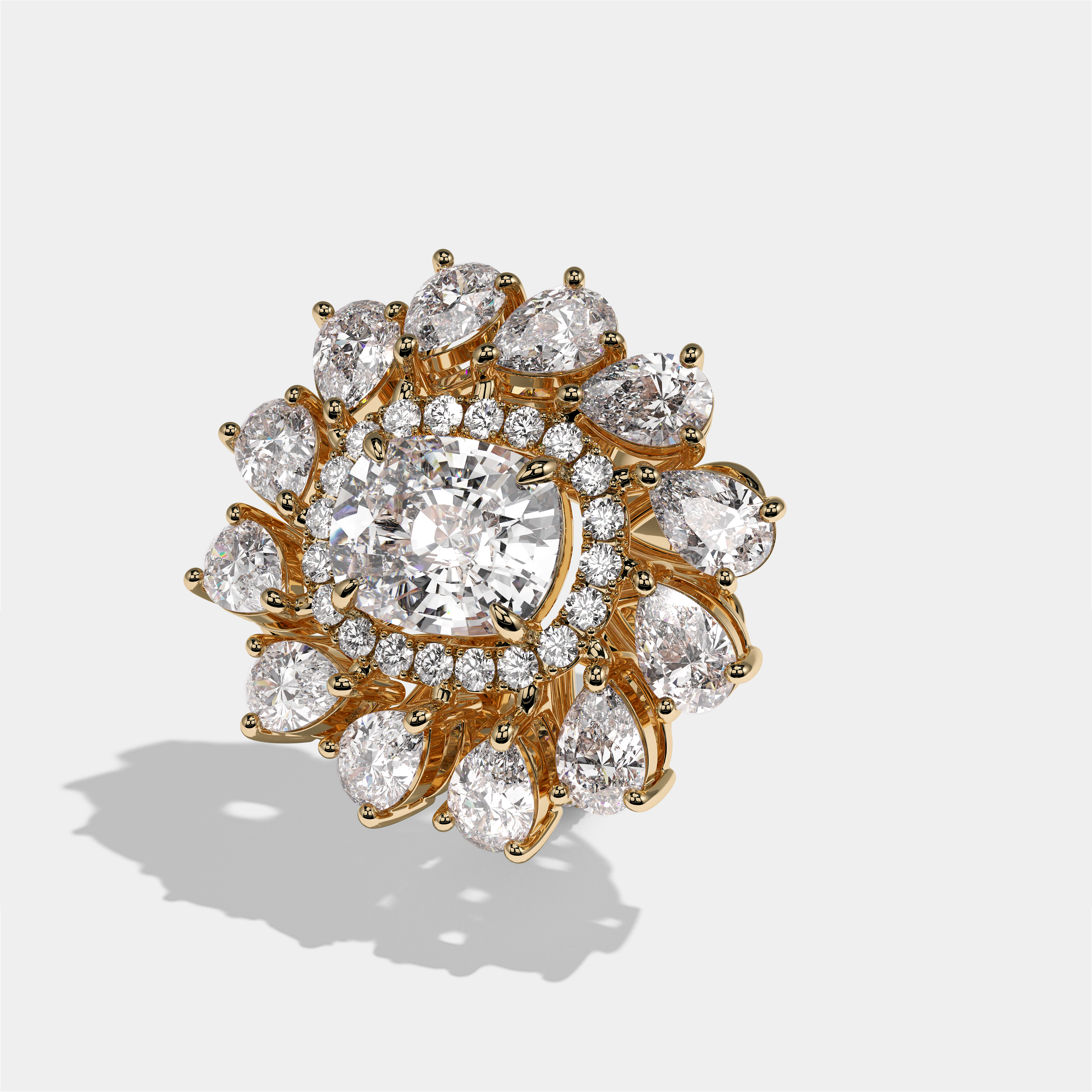 Beatrice Regent Diamond Cushion Halo Engagement Ring 18K Yellow Gold 40.50ct