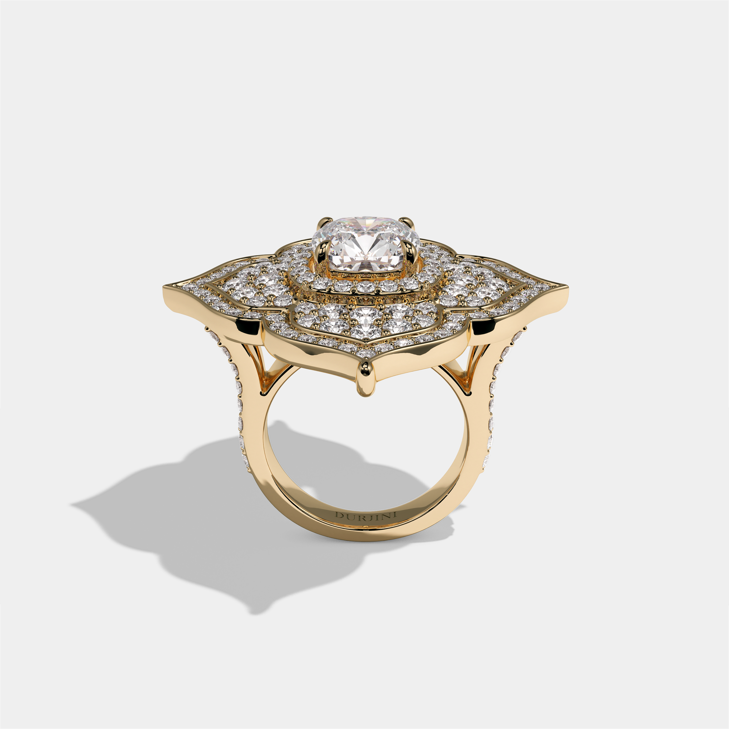 Clara Viscountess Diamond Cushion Engagement Ring 18K Yellow Gold 12.00ct