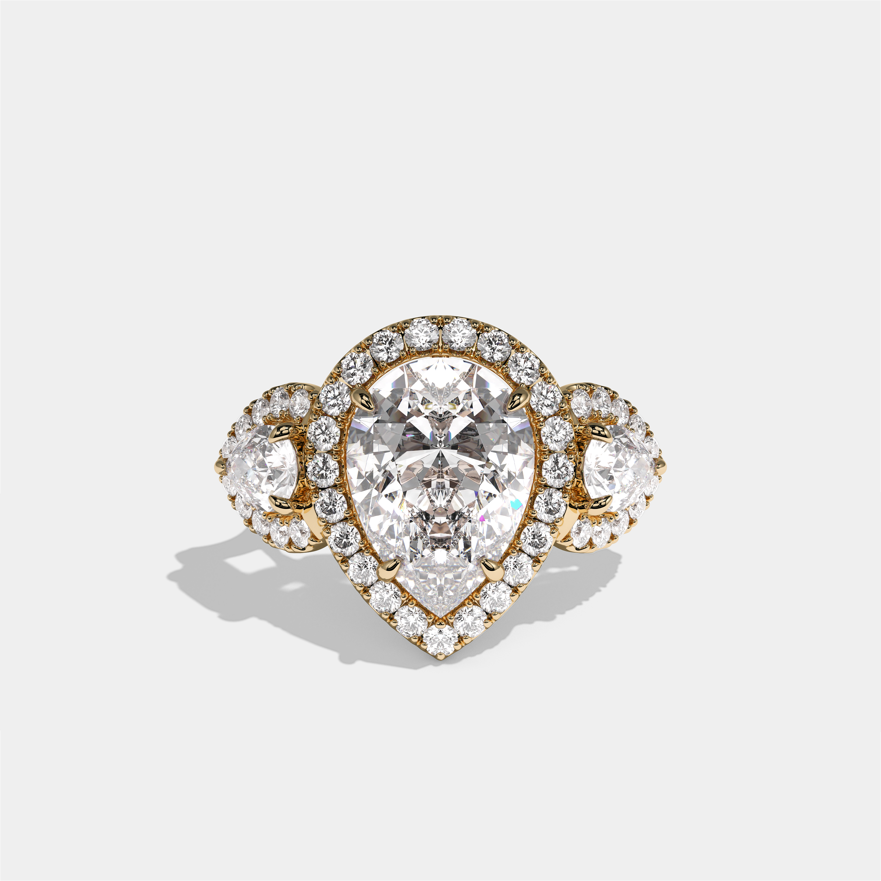 Dorothea Duchess Diamond Pear Halo Engagement Ring 18K Yellow Gold 16.00ct