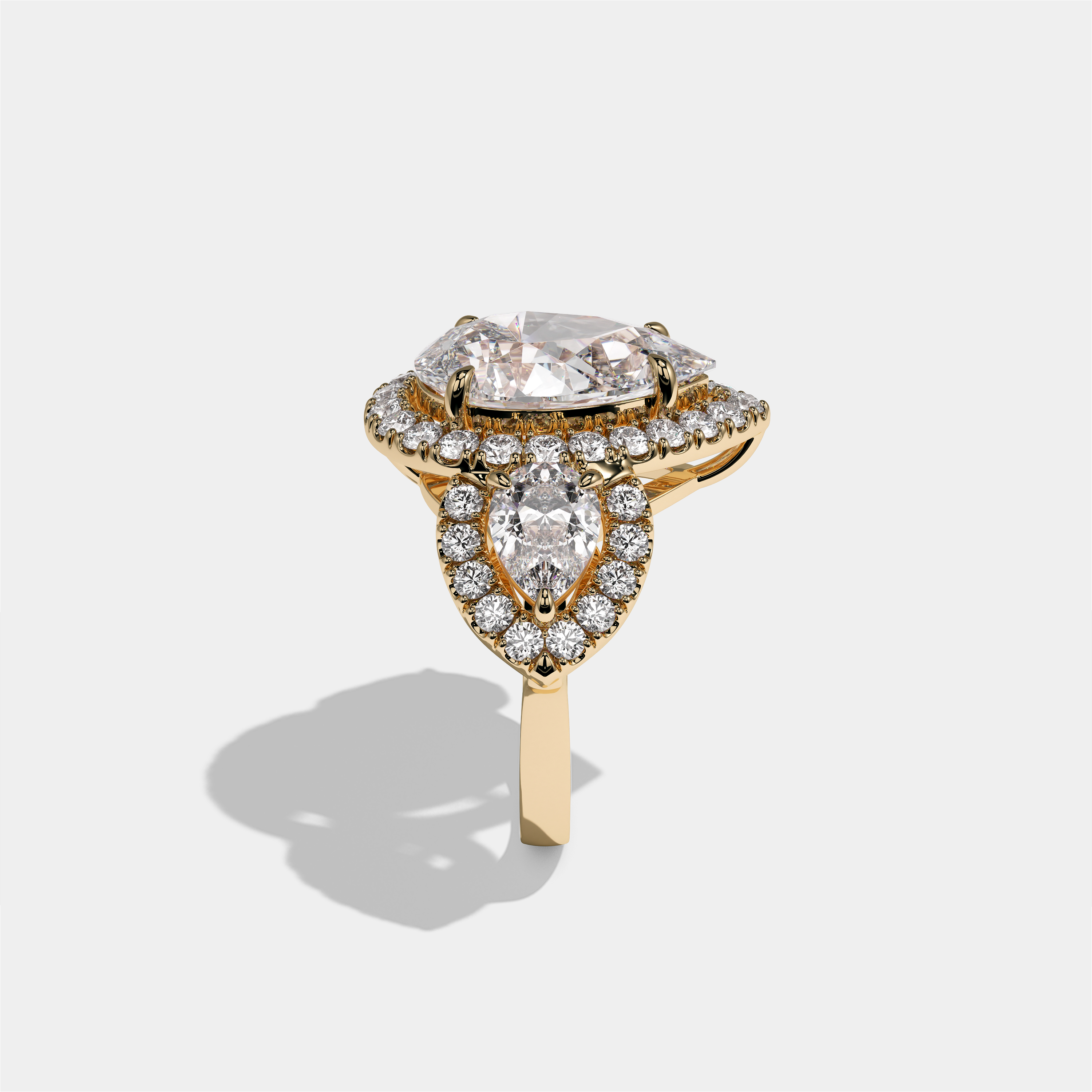 Dorothea Duchess Diamond Pear Halo Engagement Ring 18K Yellow Gold 16.00ct