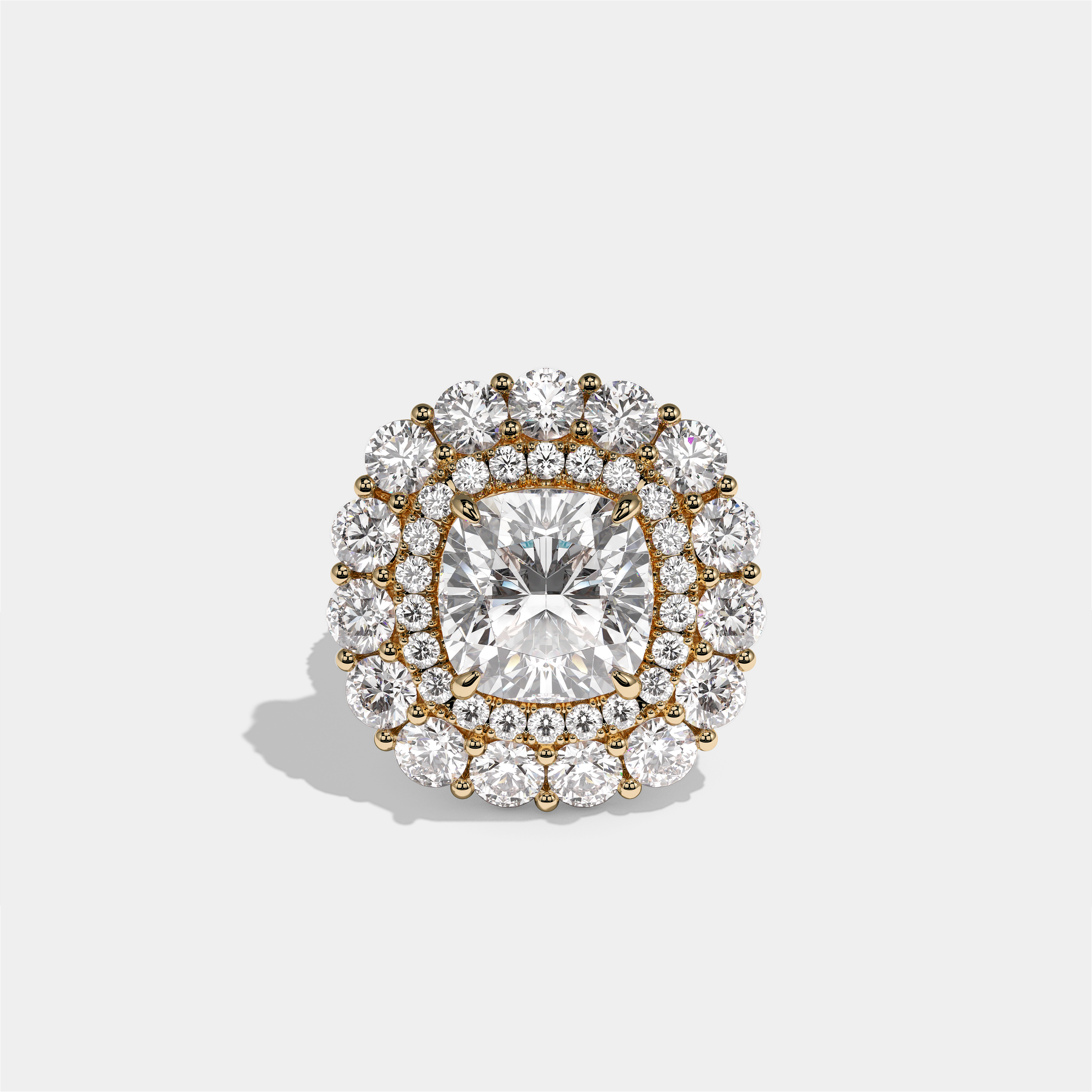 Pauline Marchioness Diamond Cushion Halo Engagement Ring 18K Yellow Gold 15.00ct