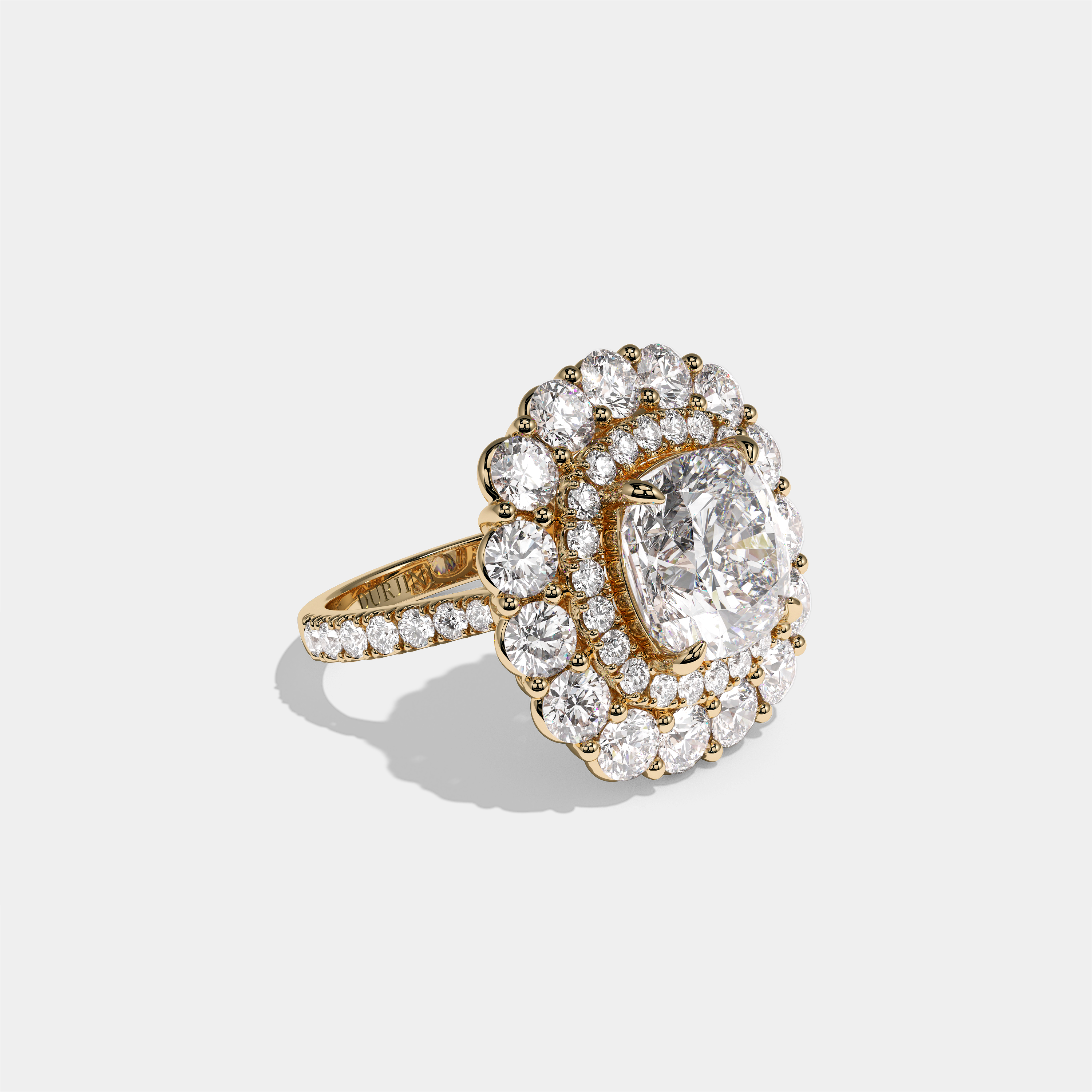 Pauline Marchioness Diamond Cushion Halo Engagement Ring 18K Yellow Gold 15.00ct