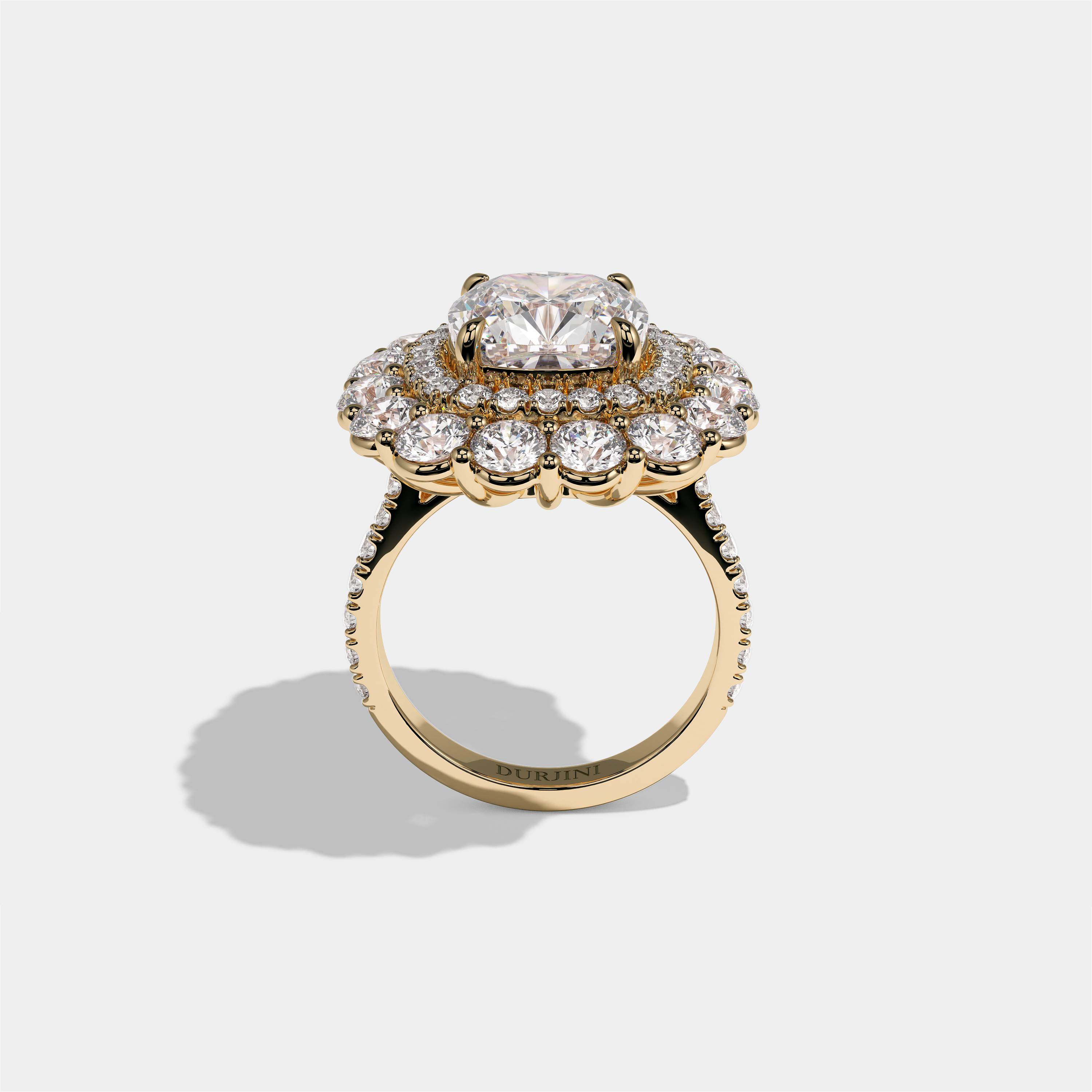 Pauline Marchioness Diamond Cushion Halo Engagement Ring 18K Yellow Gold 15.00ct