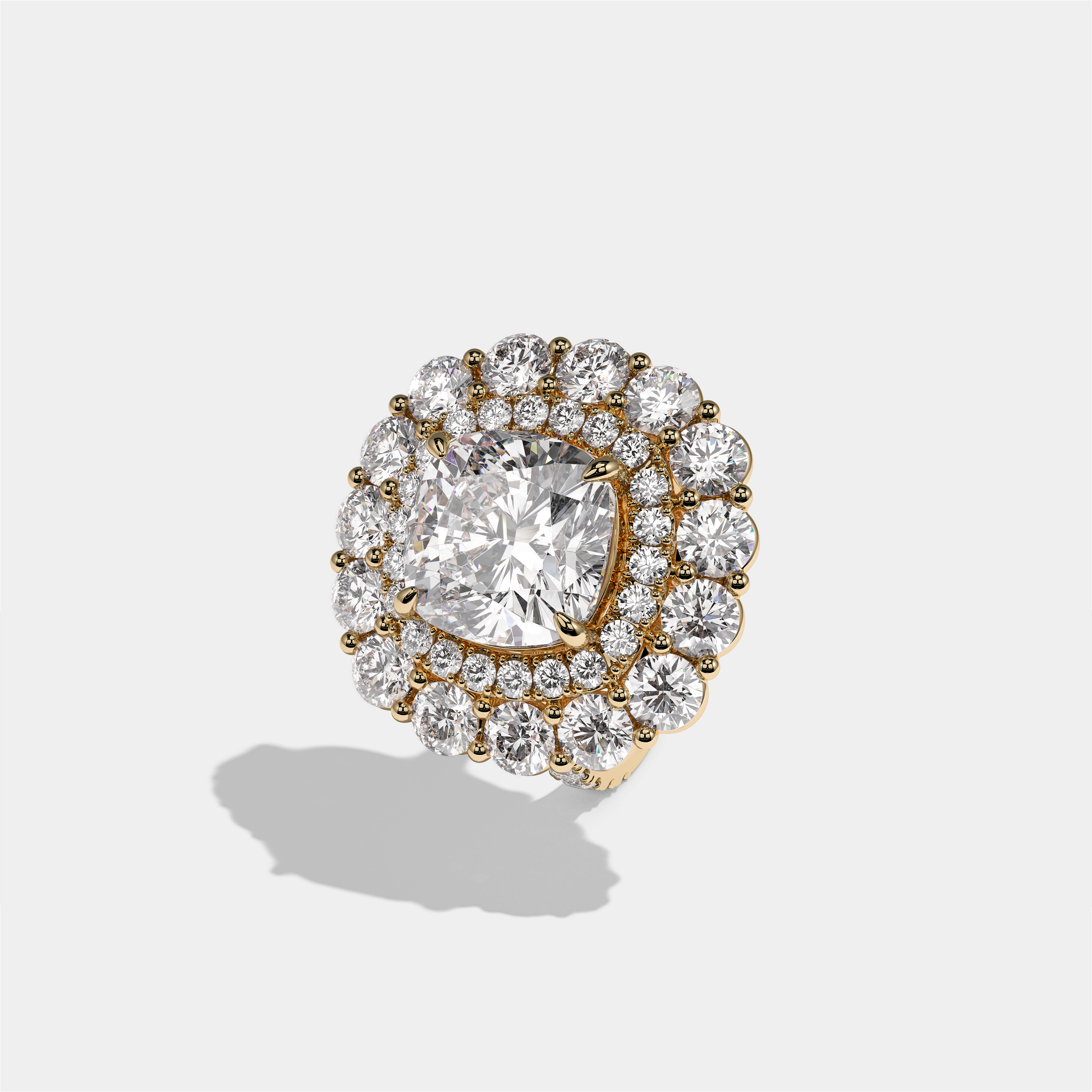 Pauline Marchioness Diamond Cushion Halo Engagement Ring 18K Yellow Gold 15.00ct