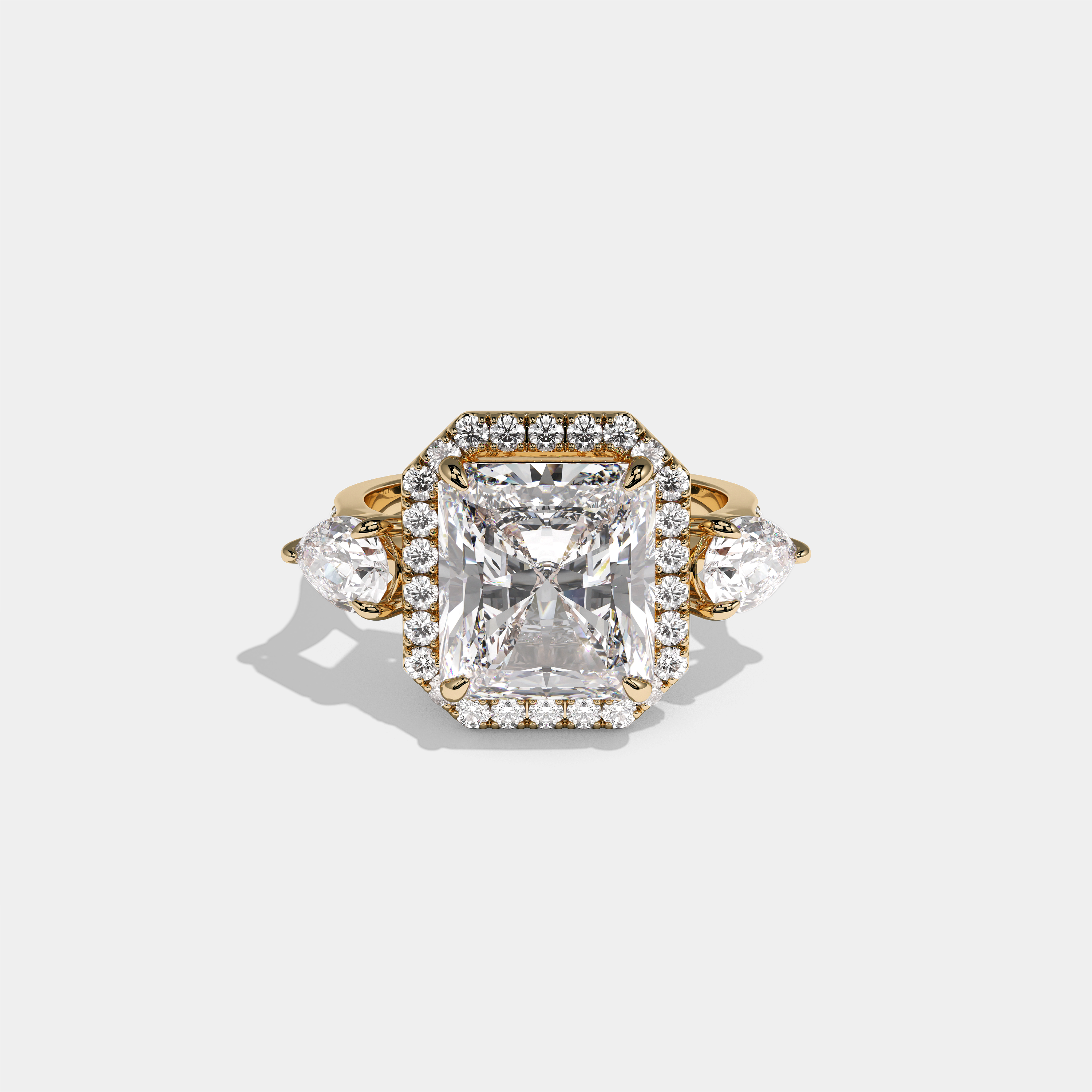Marian Viscountess Letitia Diamond Radiant Halo Engagement Ring 18K Yellow Gold 15.00ct