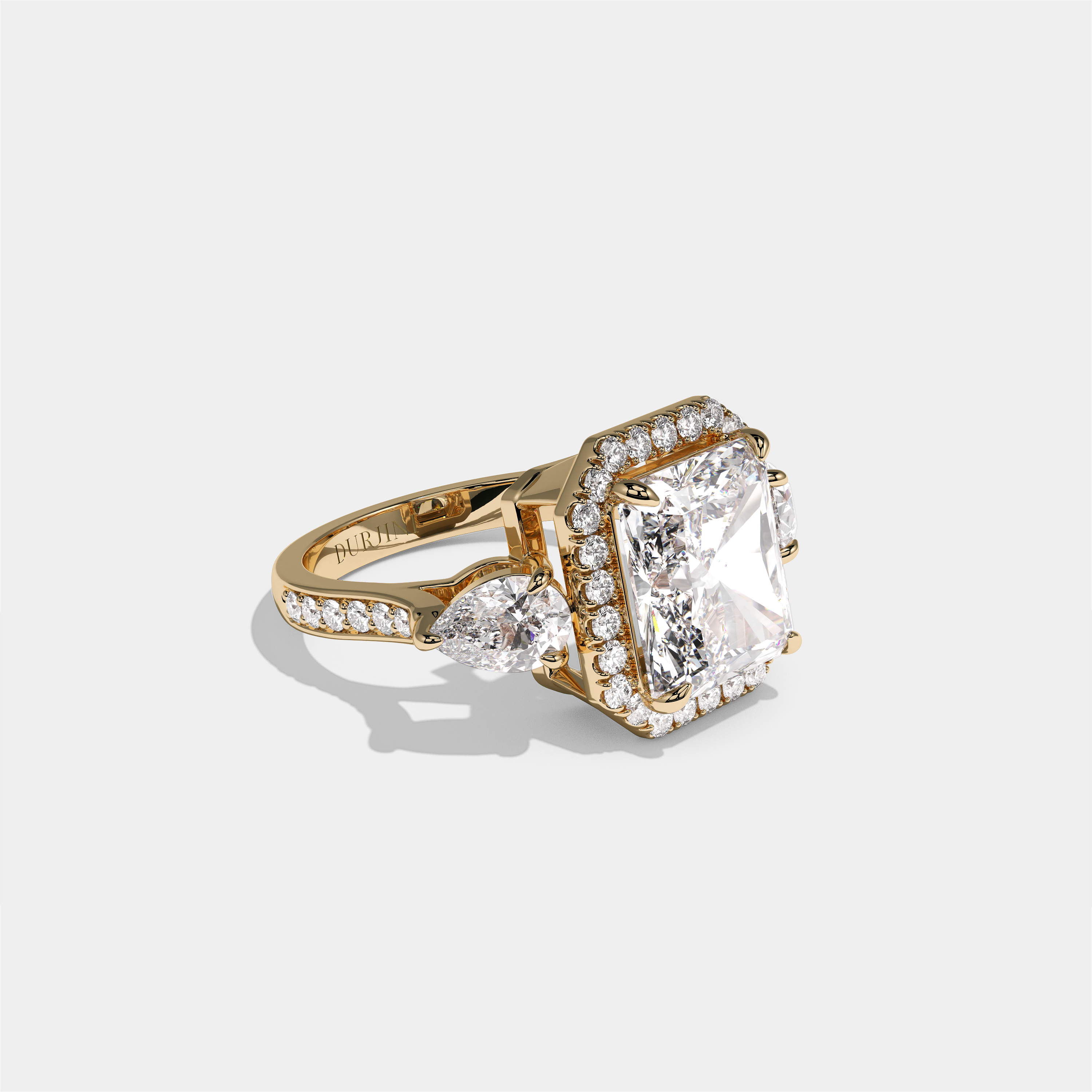 Marian Viscountess Letitia Diamond Radiant Halo Engagement Ring 18K Yellow Gold 15.00ct