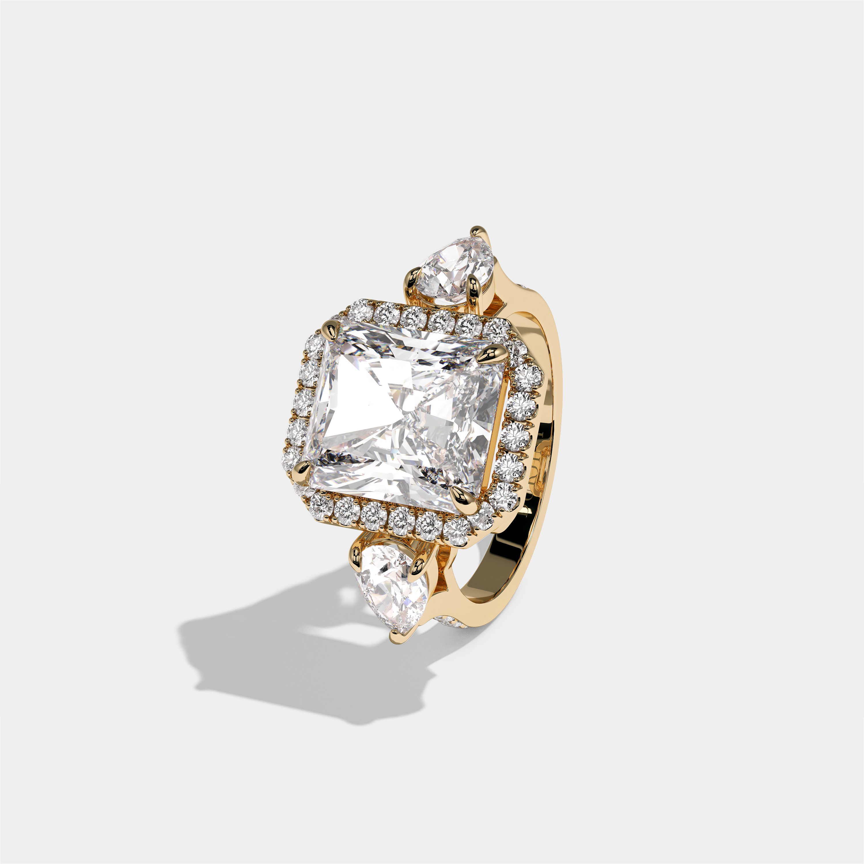 Marian Viscountess Letitia Diamond Radiant Halo Engagement Ring 18K Yellow Gold 15.00ct