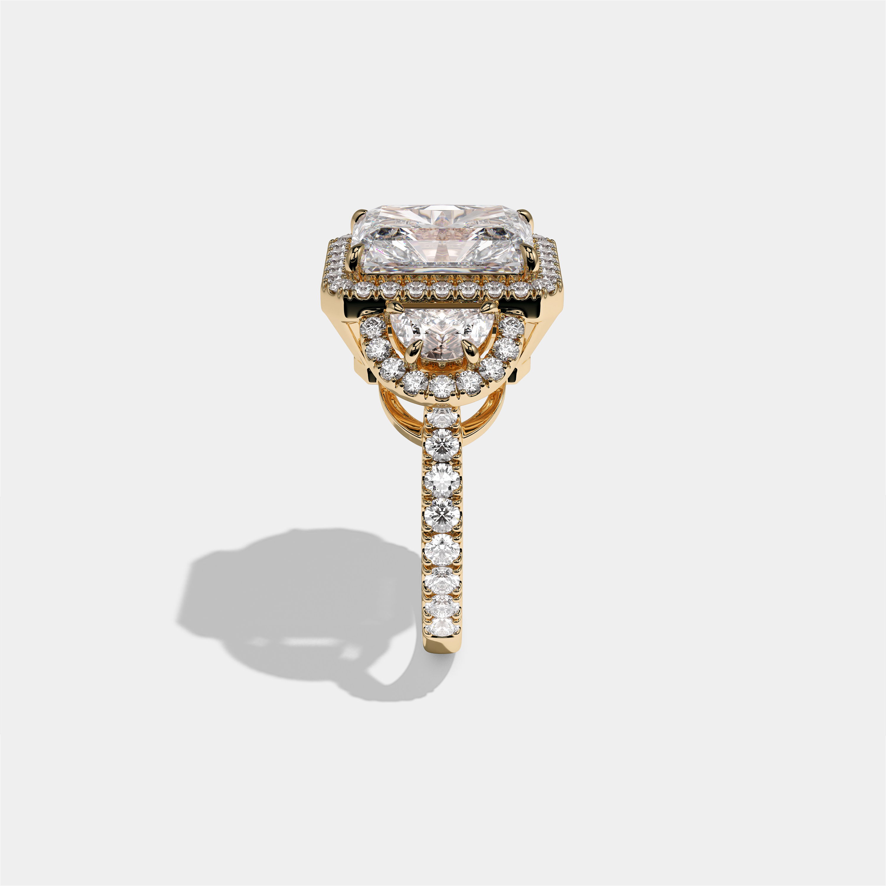 Aveline Lady Godiva Diamond Radiant Halo Engagement Ring 18K Yellow Gold 15.00ct