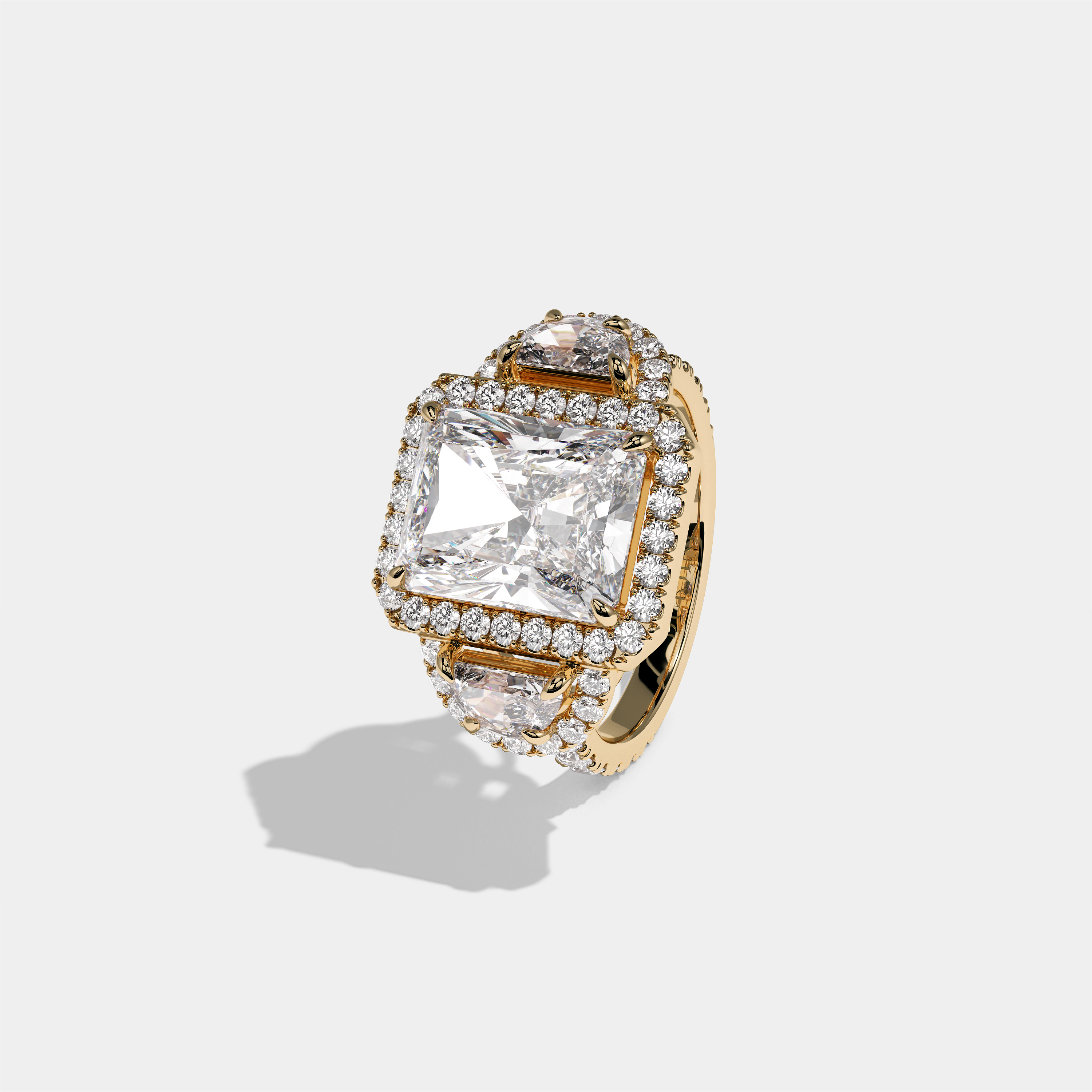 Aveline Lady Godiva Diamond Radiant Halo Engagement Ring 18K Yellow Gold 15.00ct