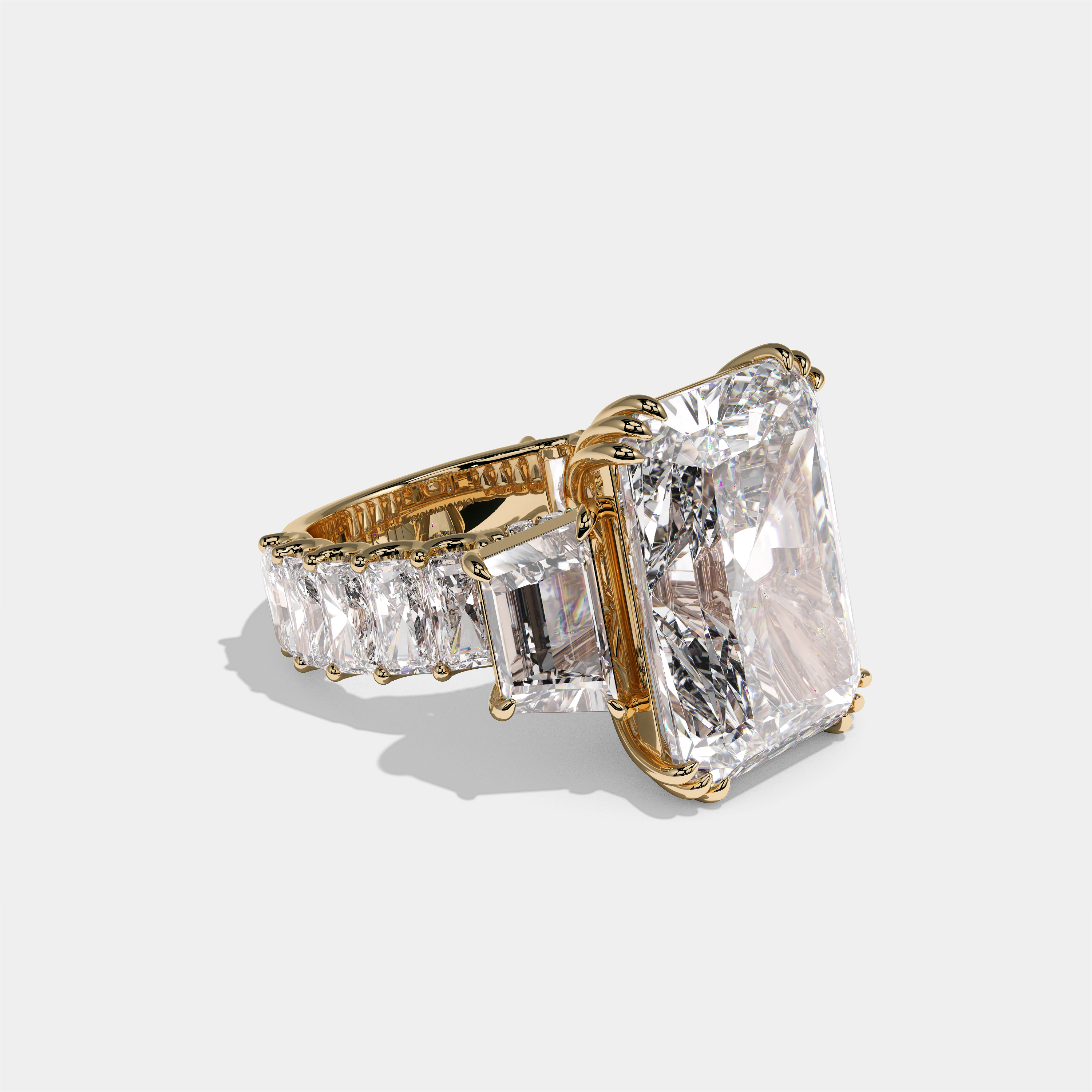 Etheldreda Lady of Ely Diamond Radiant Halo Engagement Ring 18K Yellow Gold 50.00ct