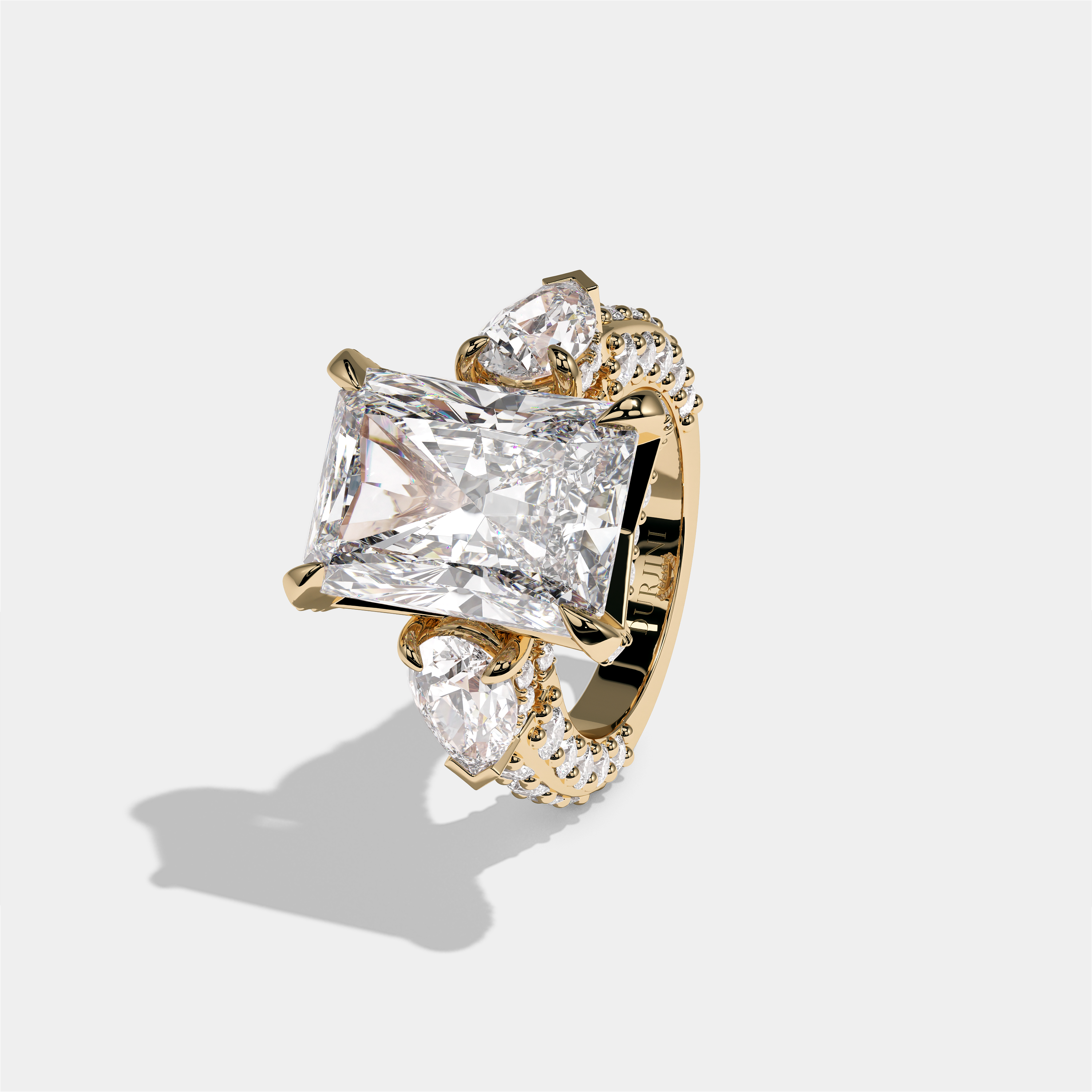 Hannah Eclat Kingsbridge Diamond Radiant Halo Engagement Ring 18K Yellow Gold 15.00ct