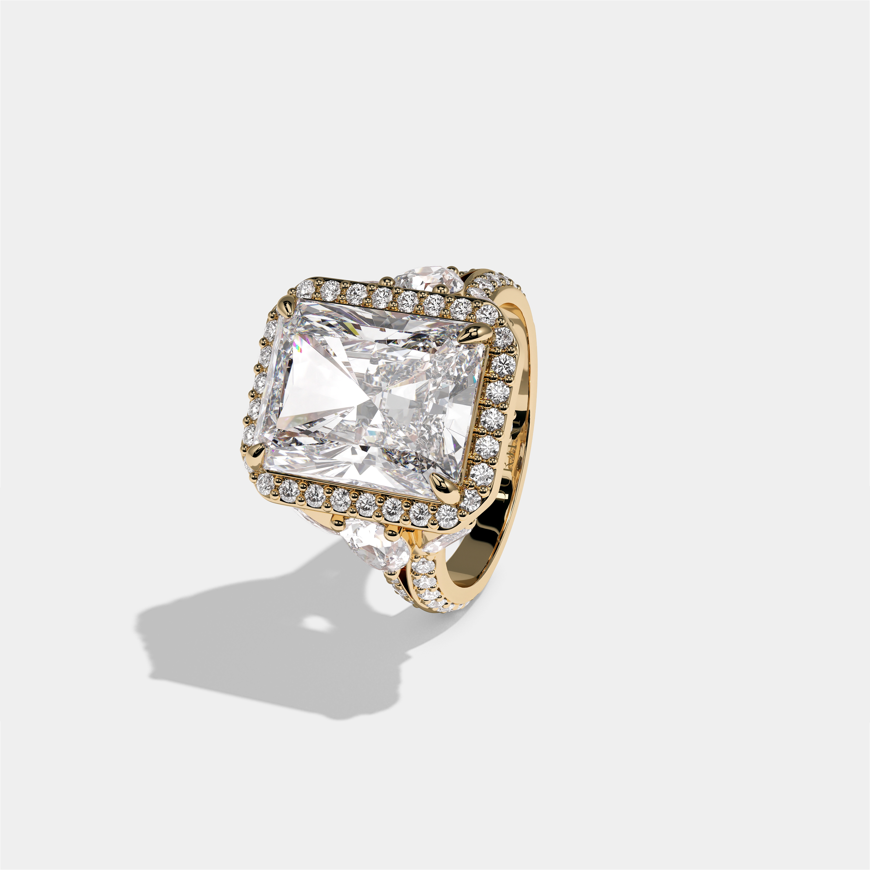 Rina Eclat Ashbourne Diamond Radiant Halo Engagement Ring 18K Yellow Gold 15.00ct