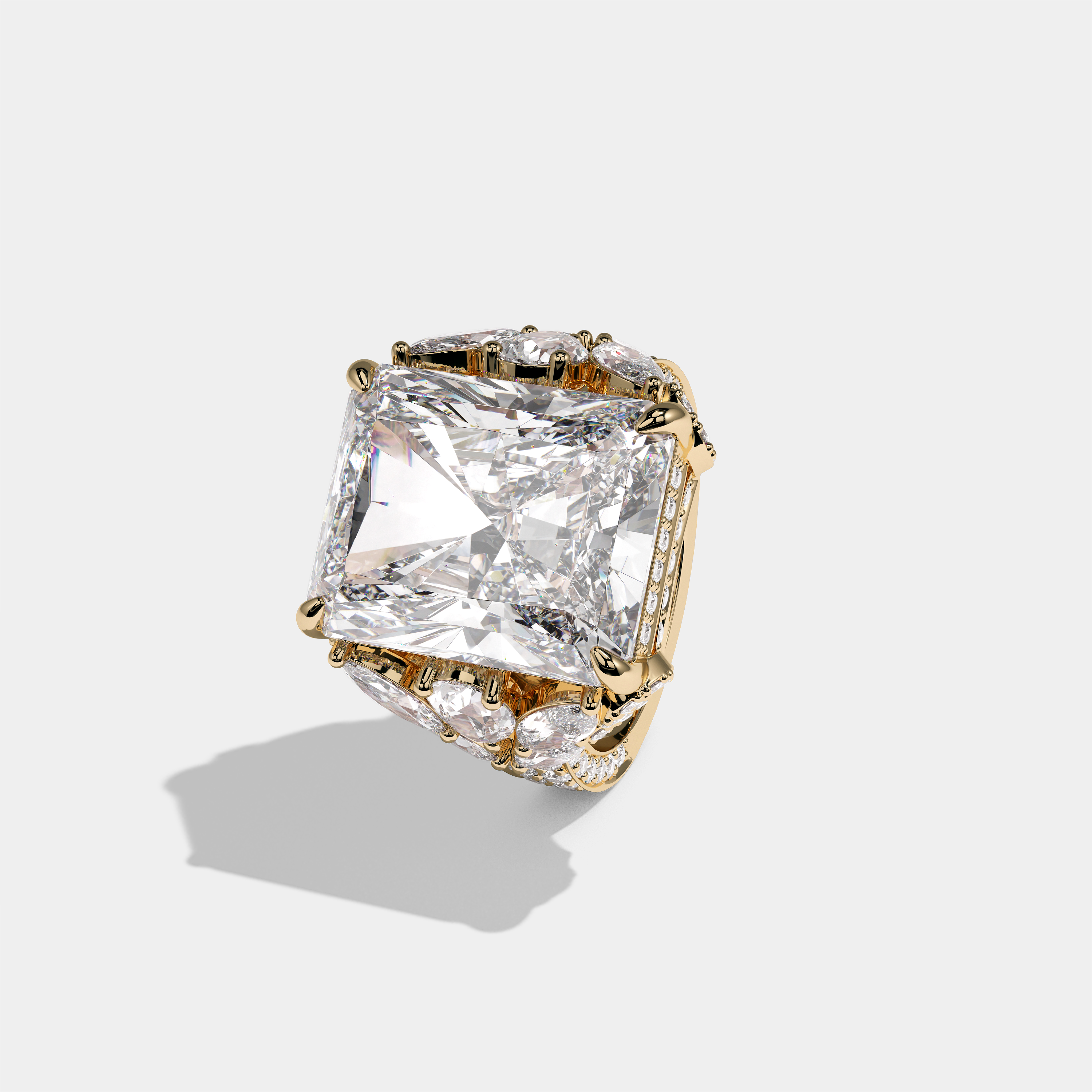 Keren Kingsleigh Diamond Radiant Halo Engagement Ring 18K Yellow Gold 37.00ct