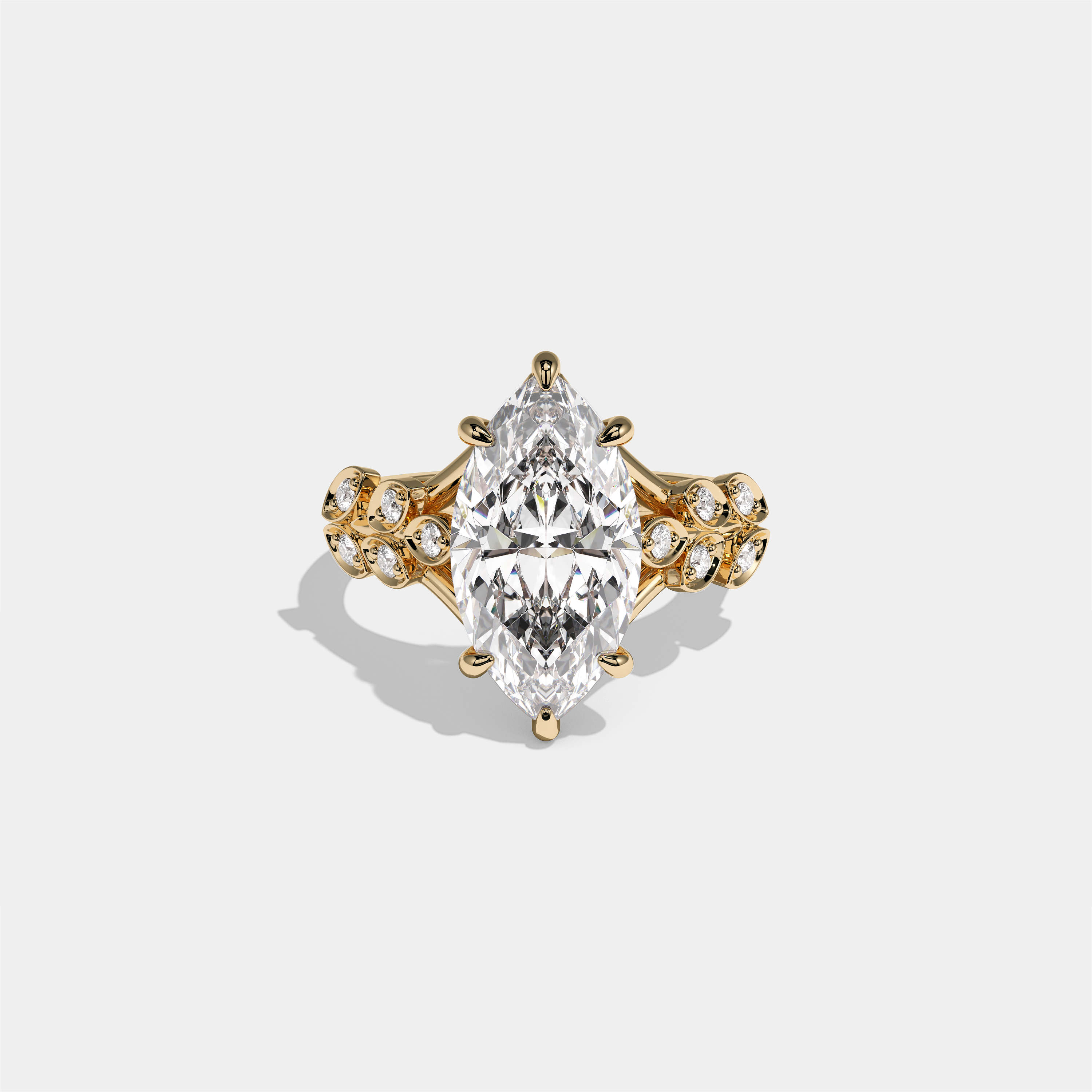 Aurisse Eclat Rosemoor Diamond Marquise Halo Engagement Ring 18K Yellow Gold 6.00ct