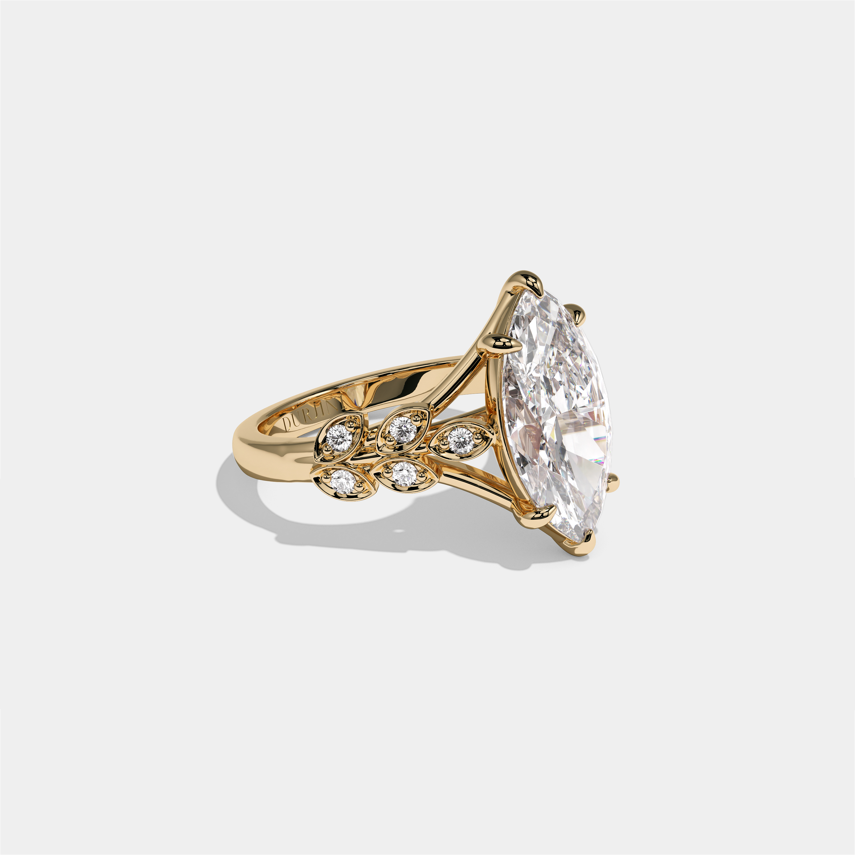 Aurisse Eclat Rosemoor Diamond Marquise Halo Engagement Ring 18K Yellow Gold 6.00ct