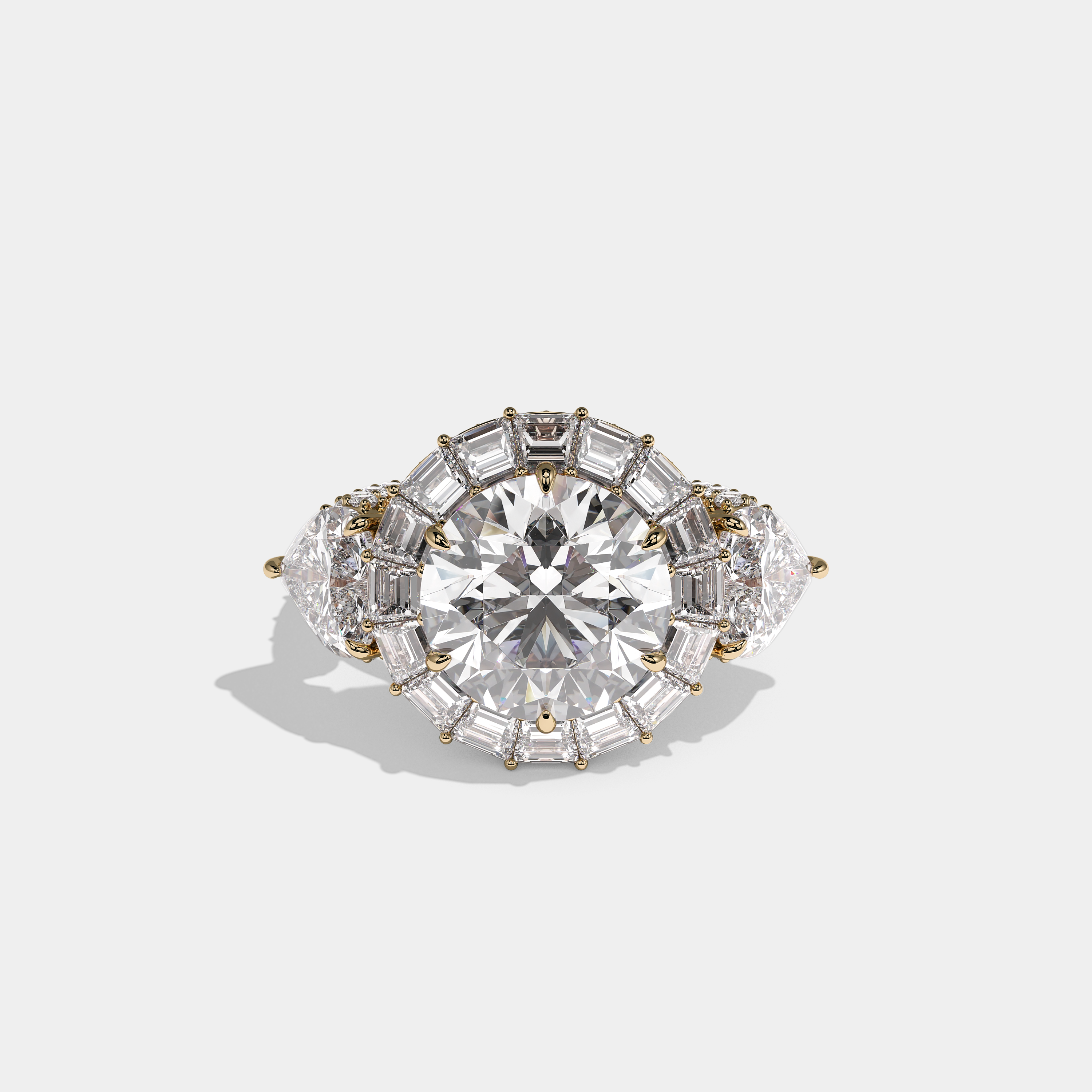 Shira Ravenscourt Diamond Round Brilliant Halo Engagement Ring 18K Yellow Gold 15.00ct