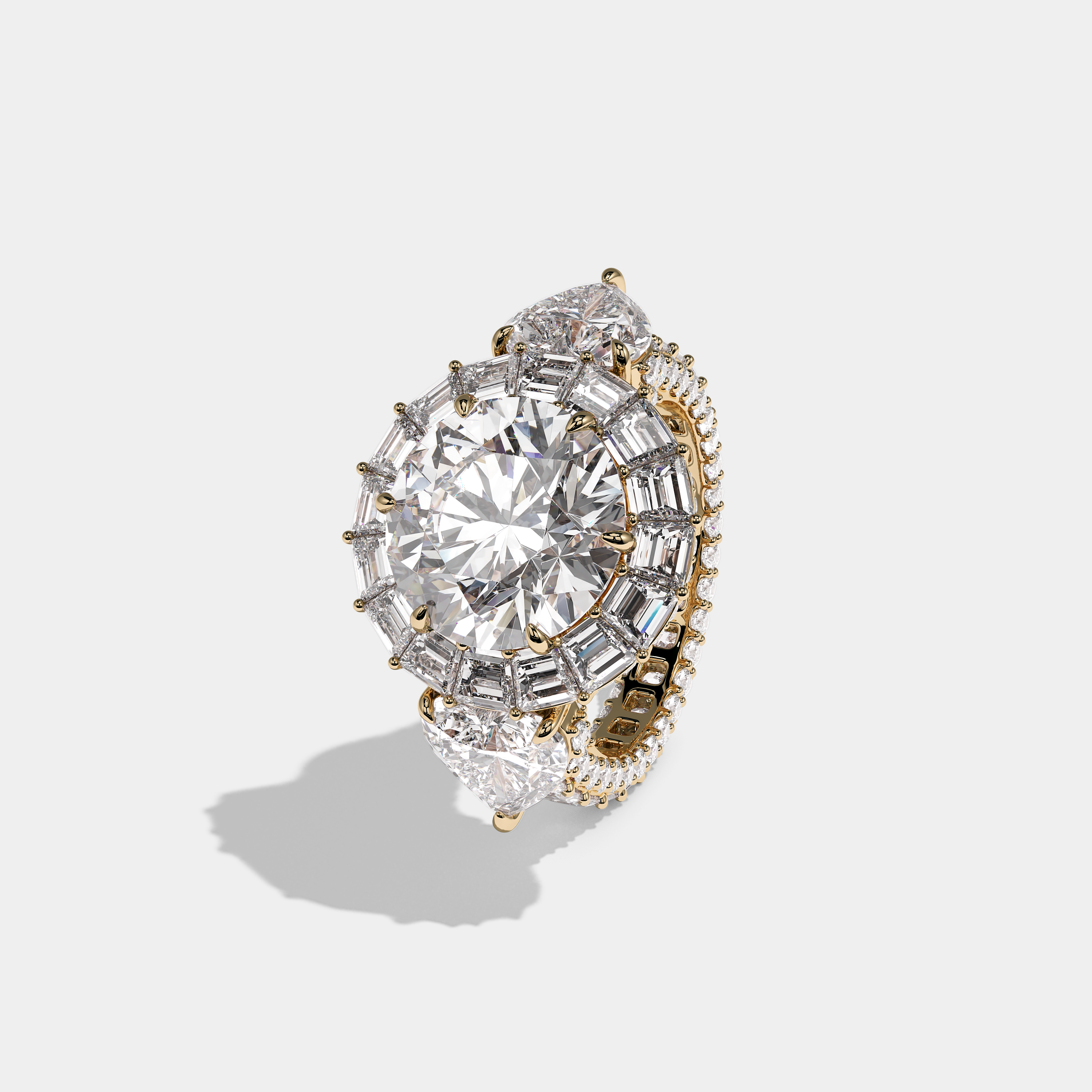 Shira Ravenscourt Diamond Round Brilliant Halo Engagement Ring 18K Yellow Gold 15.00ct