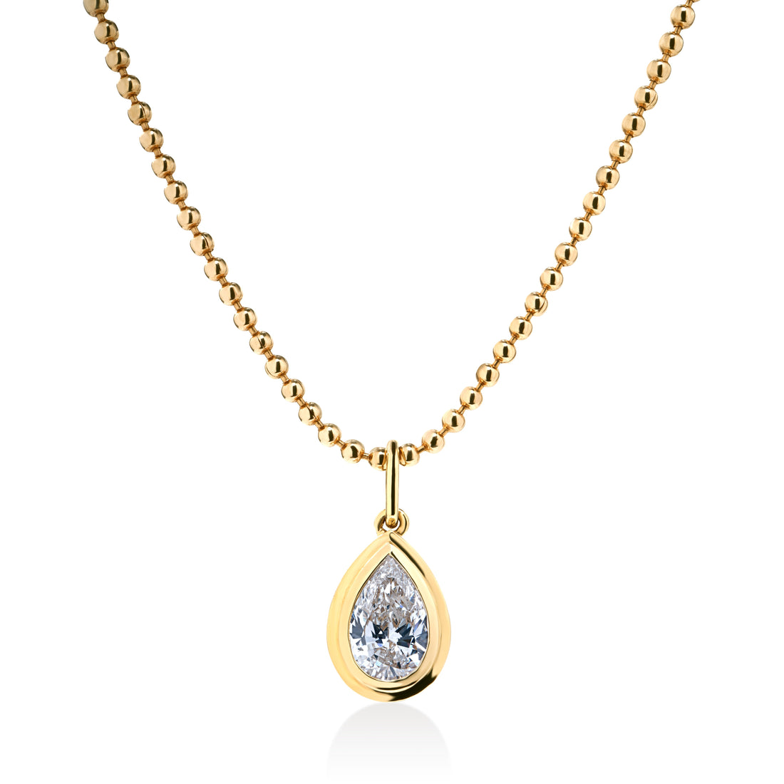 Double Bezel Pear Cut Lab Grown Diamond On Ball Chain