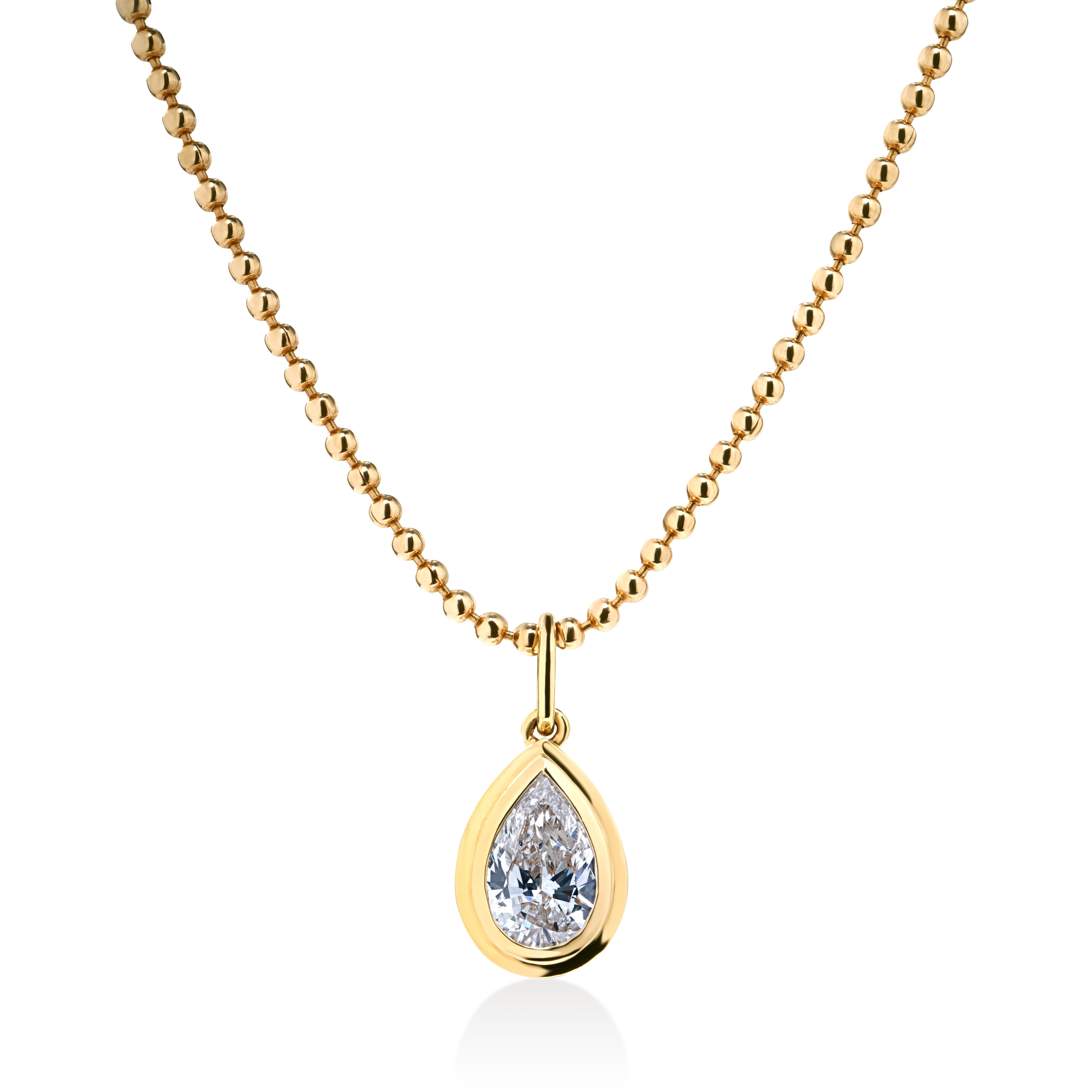 Double Bezel Pear Cut Lab Grown Diamond On Ball Chain