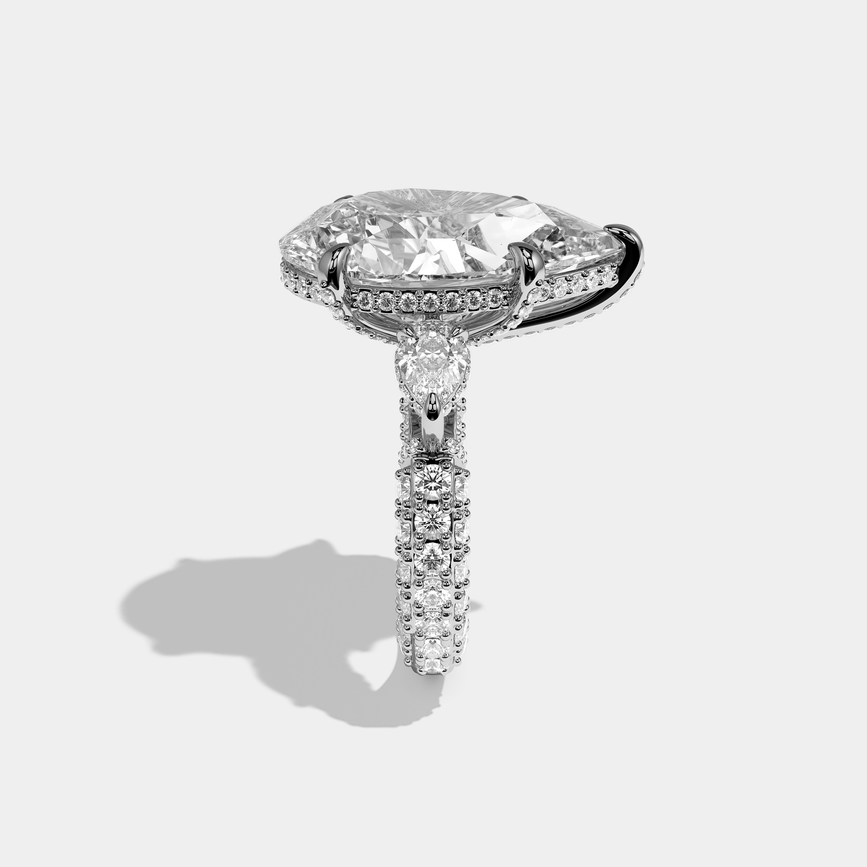 Chateau Elanor Diamond Pear Halo Engagement Ring 18K White Gold 14.00ct