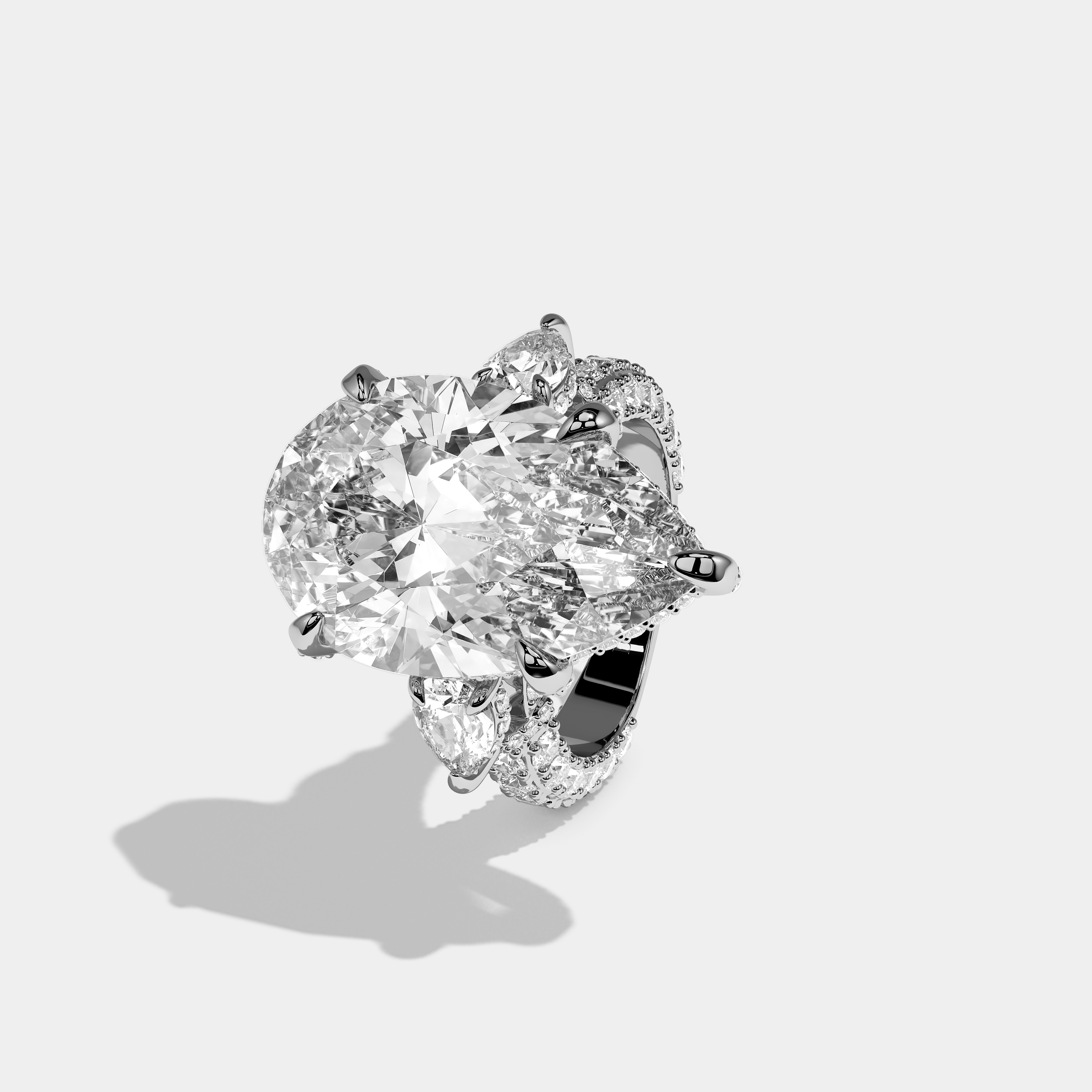 Chateau Elanor Diamond Pear Halo Engagement Ring 18K White Gold 14.00ct