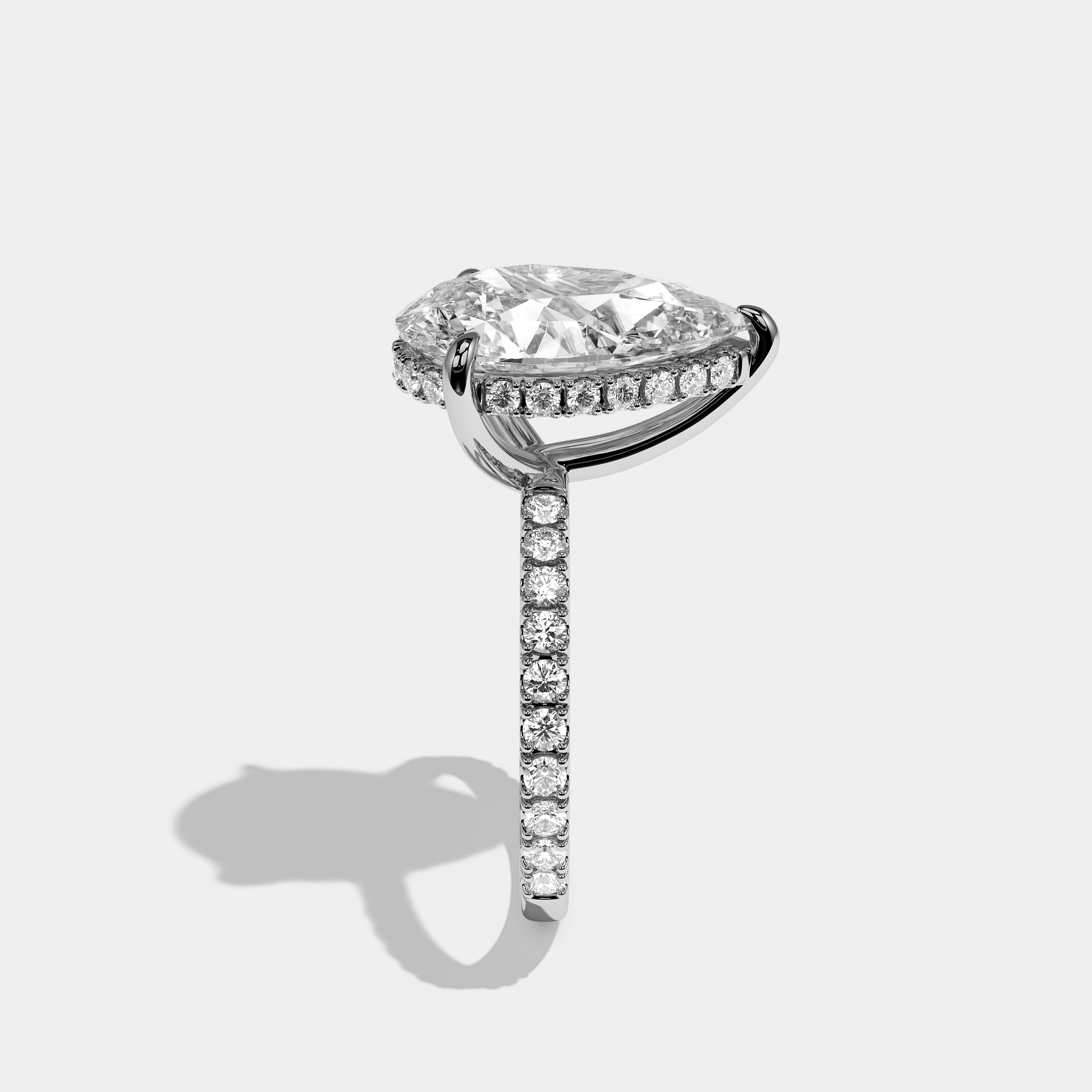 Aurisse Éclat Diamond Pear Halo Engagement Ring 18K White Gold 8.00ct